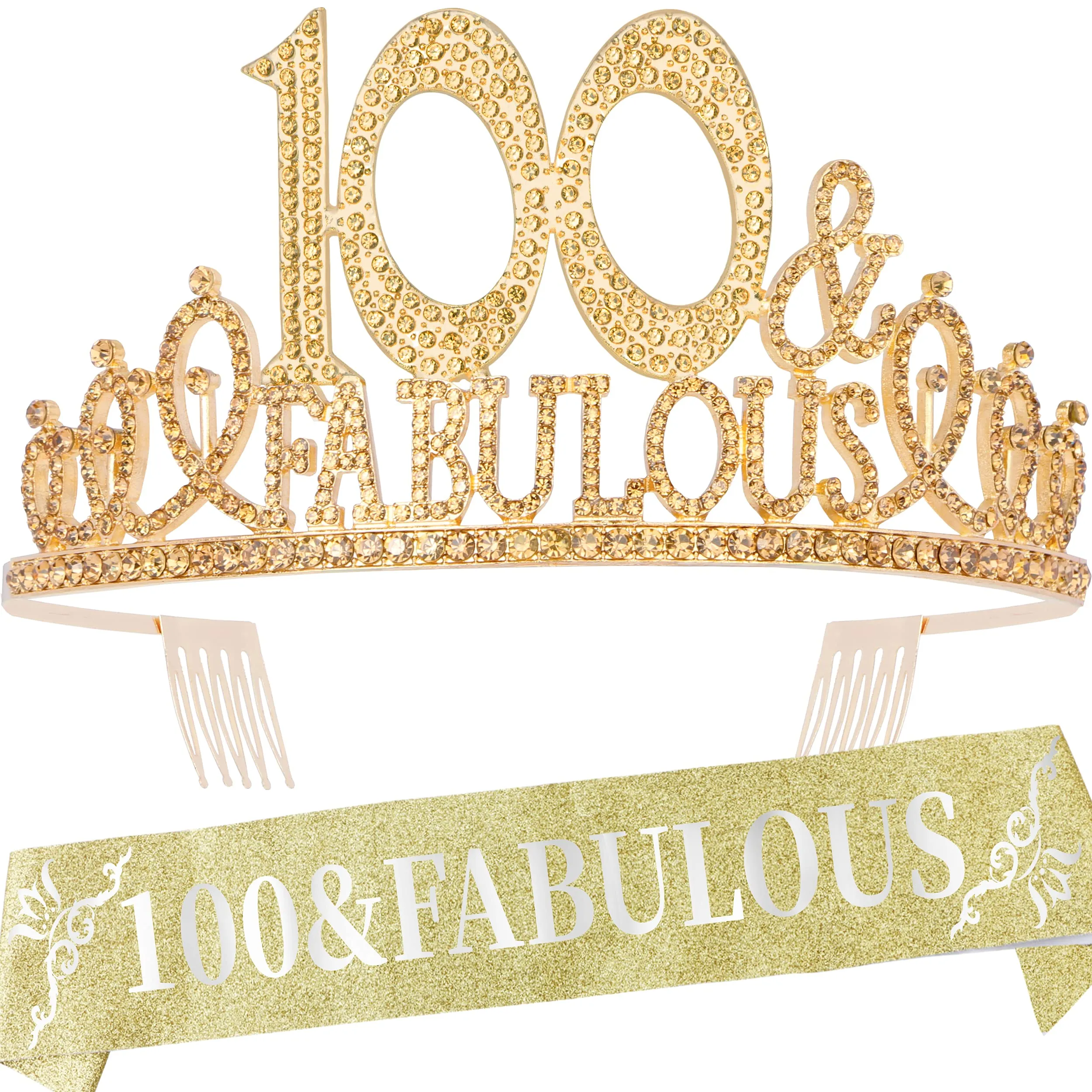 100th Birthday Gifts for Women, 100th Birthday Crown and Sash for Women, 100th Birthday