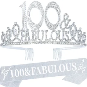 100th Birthday Gifts for Women, 100th Birthday Crown and Sash for Women, 100th Birthday