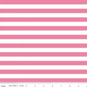 1/2 Inch Stripe Hot Pink and White Cotton Lycra Knit Fabric by Riley Blake