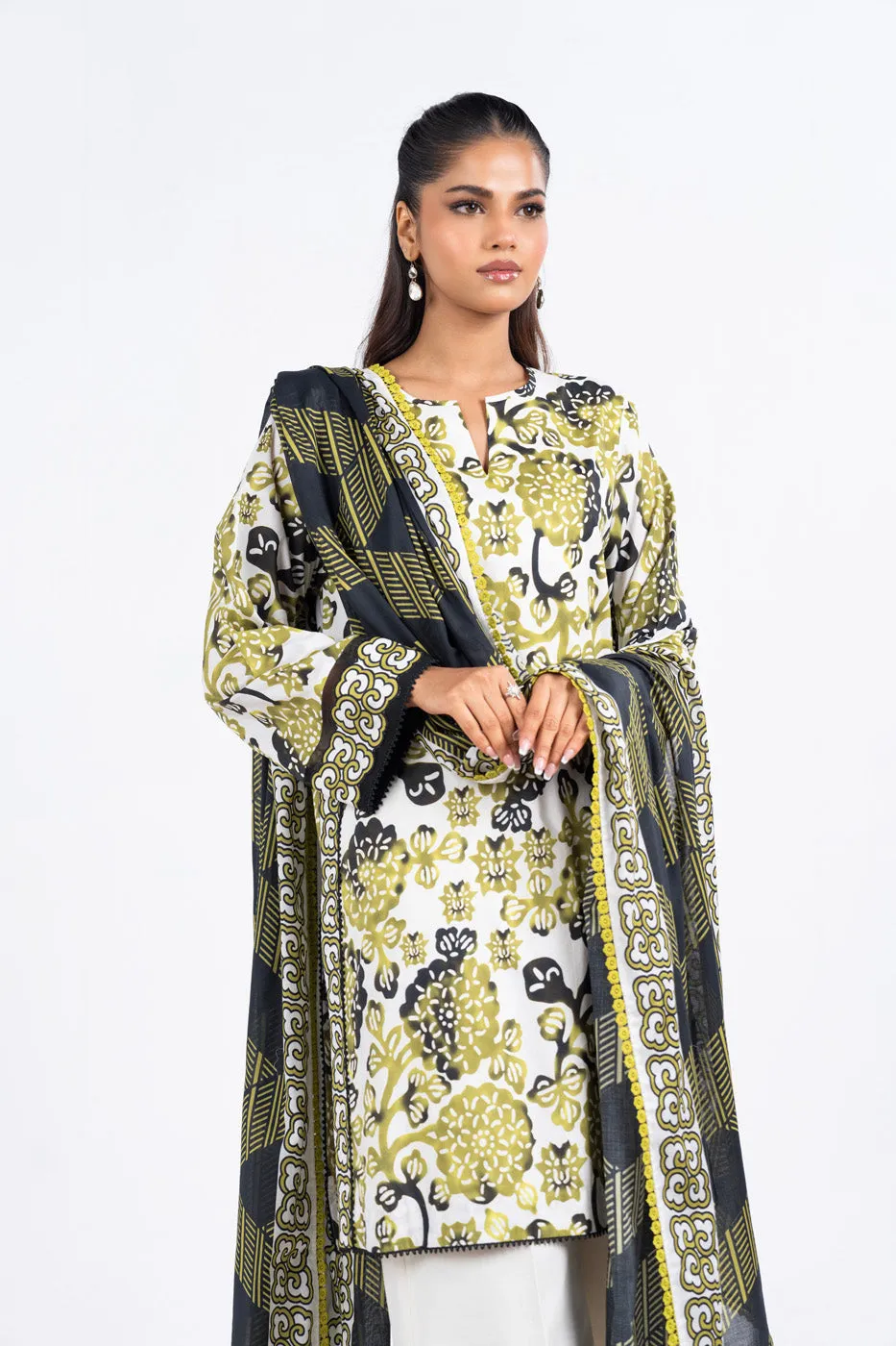 3 Pc Printed Lawn Suit With Lawn Dupatta