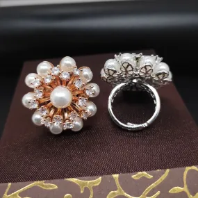 Aamrapali  Rose Gold Plated American Diamond  And Pearl Ring  (1 Piece Only)