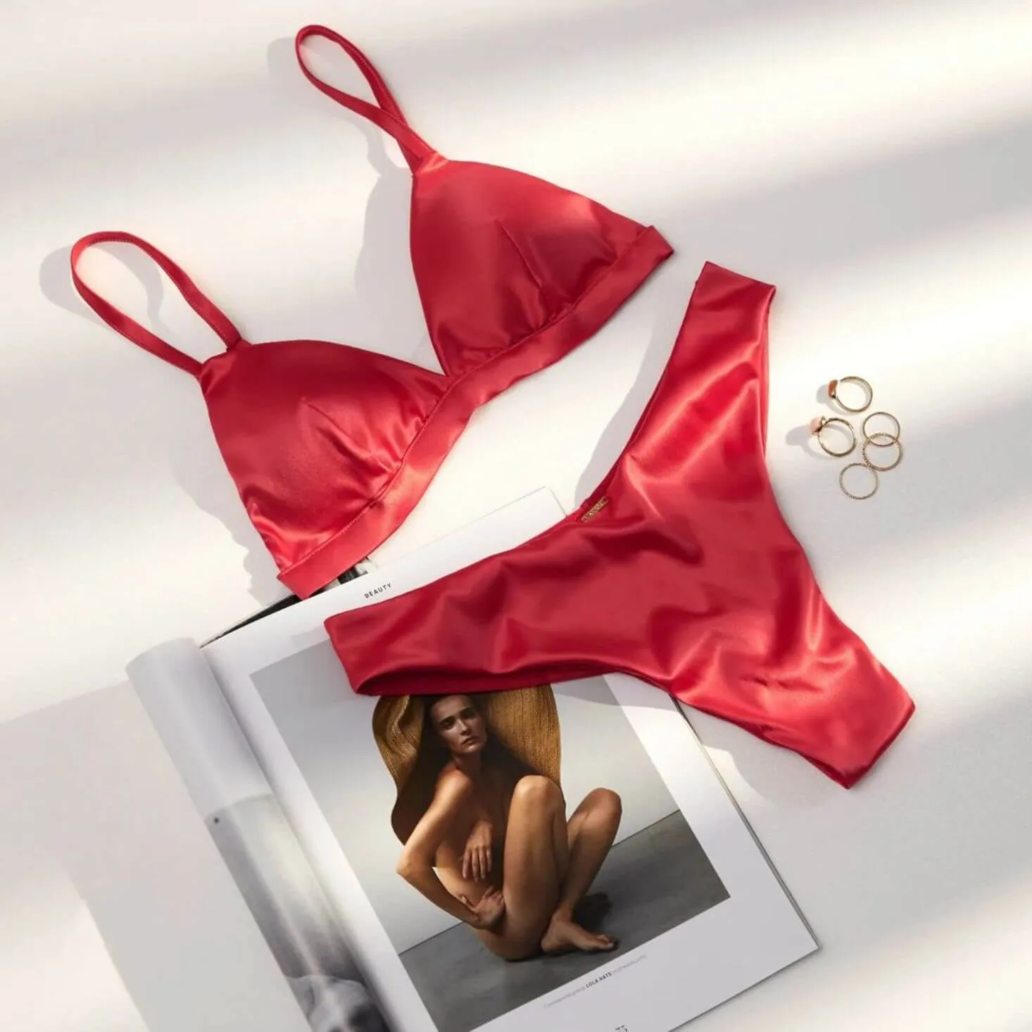 Ajour Gelato Satin Bralette with Inserts in Red BM4A