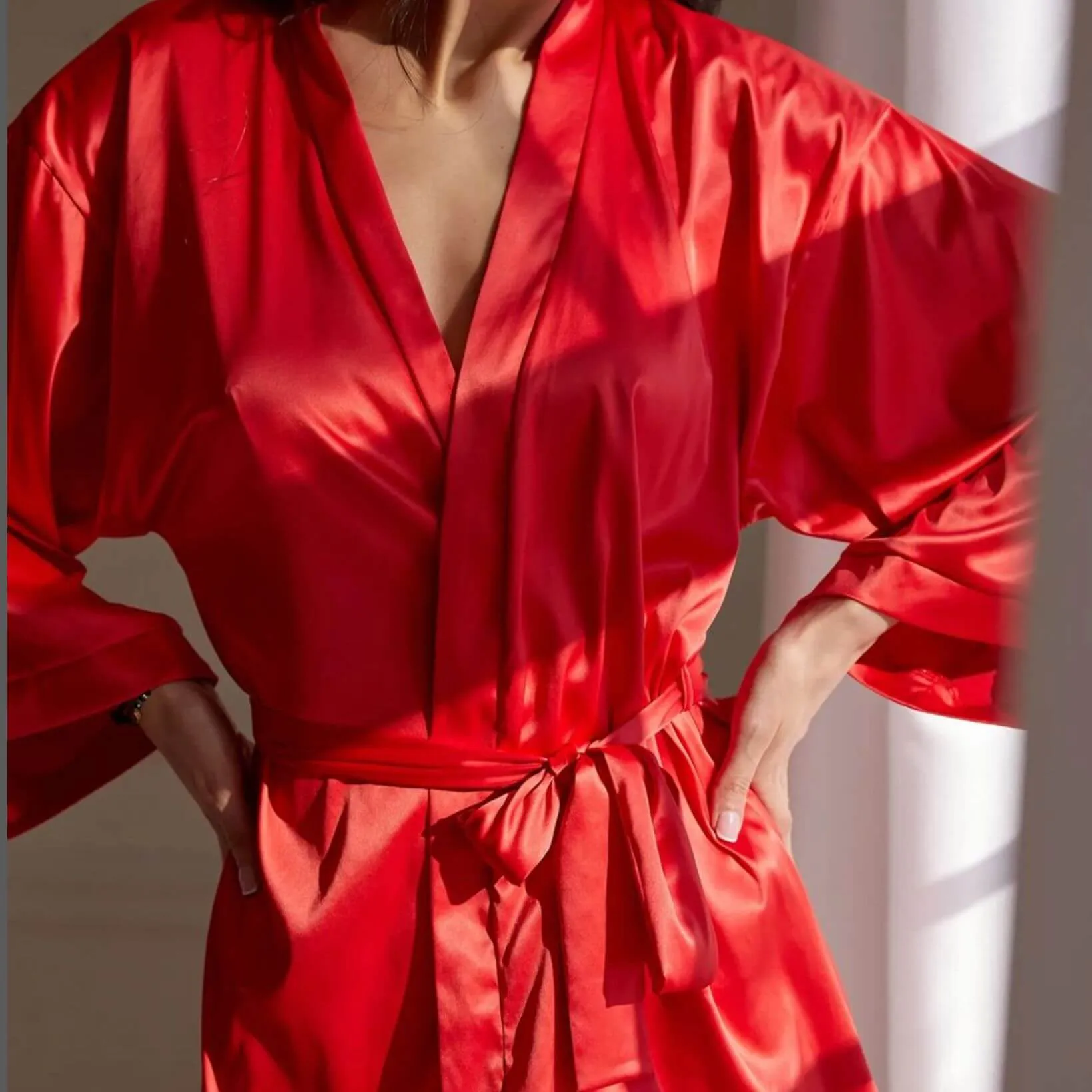 Ajour Gelato Satin Kimono Robe in Red KIM2A