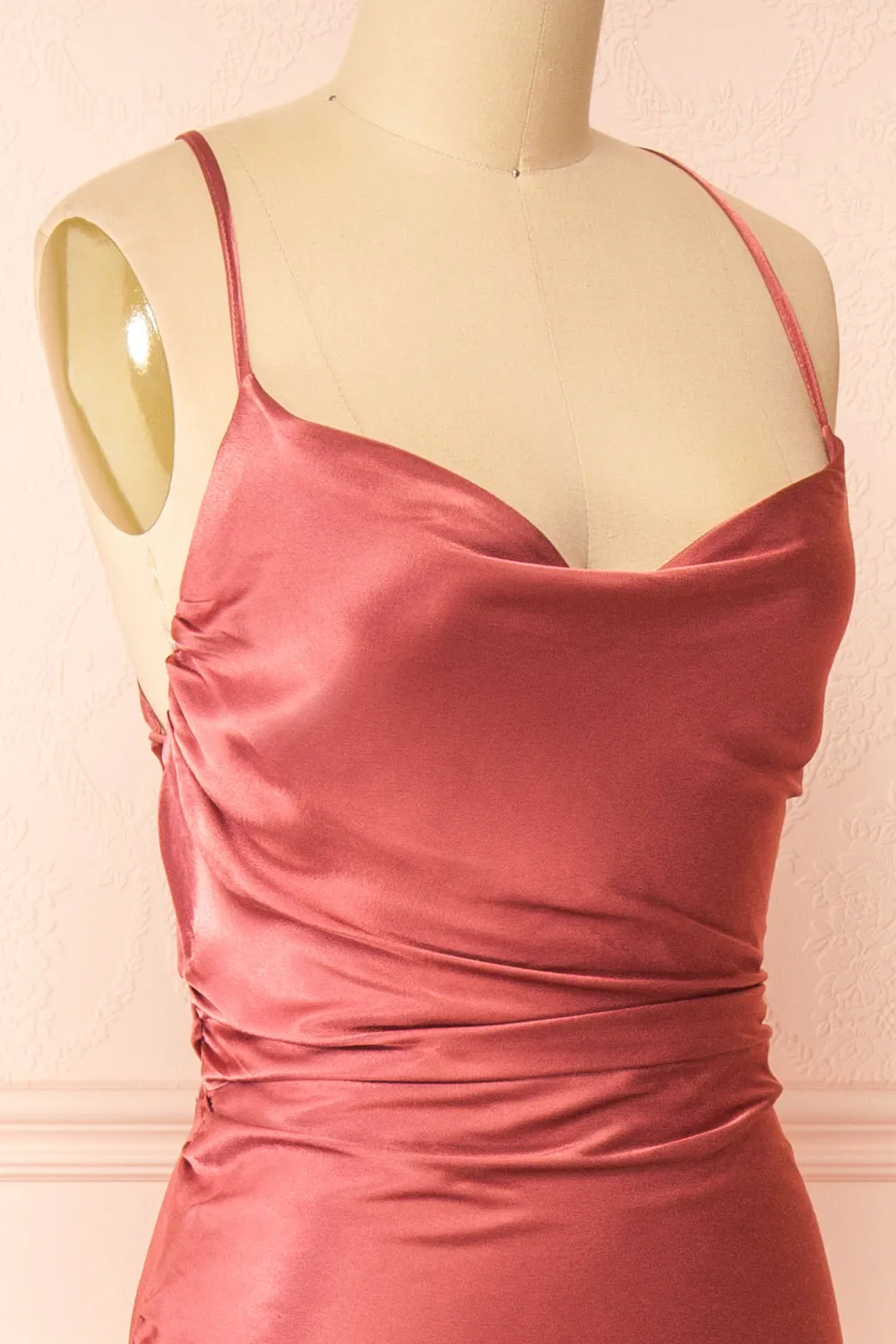 Amana Pink | Maxi Satin Dress w/ Cowl Neck