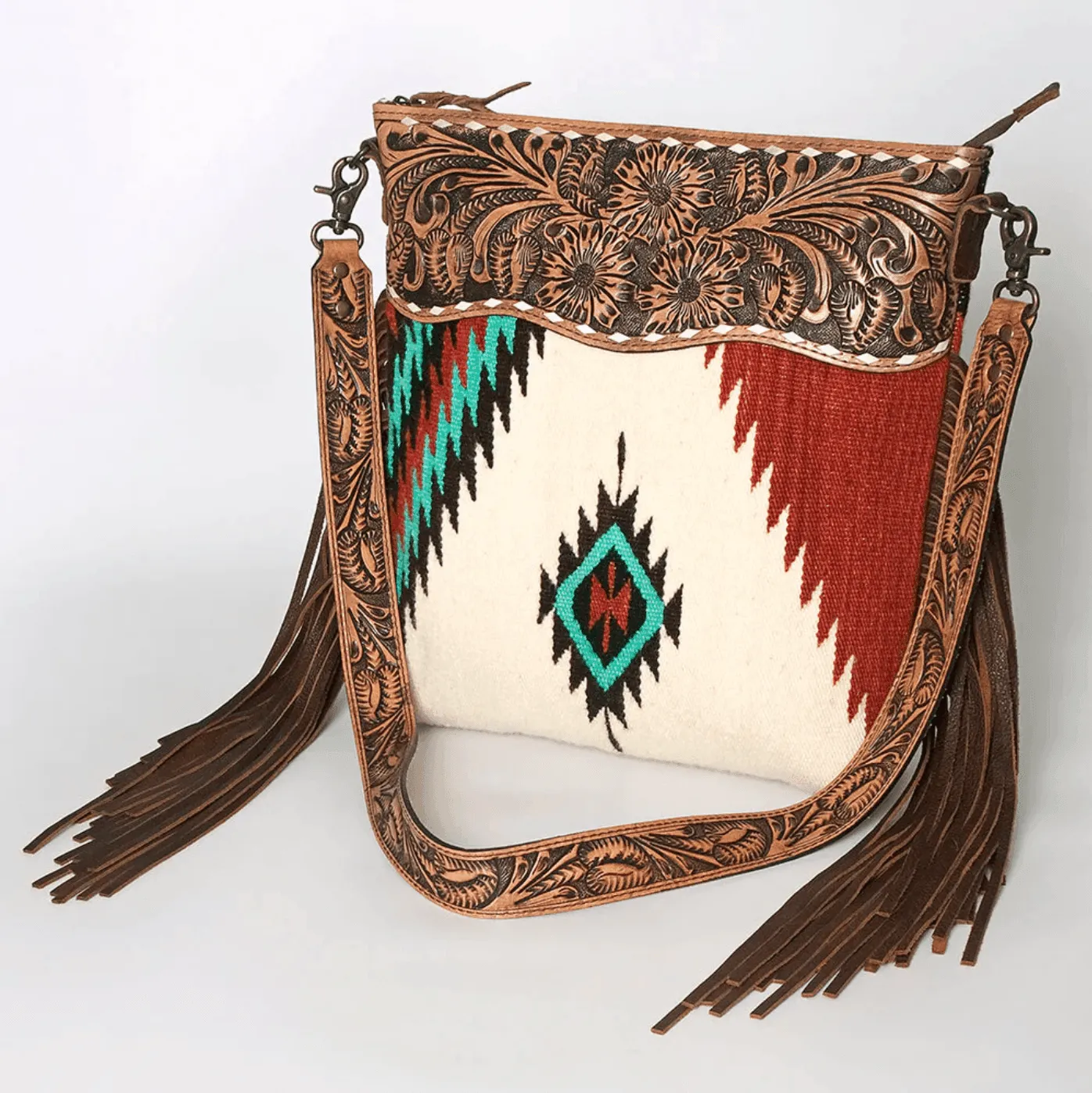 American Darling Tooled Leather Aztec Saddle Blanket Cross Body Purse ADBG510AC