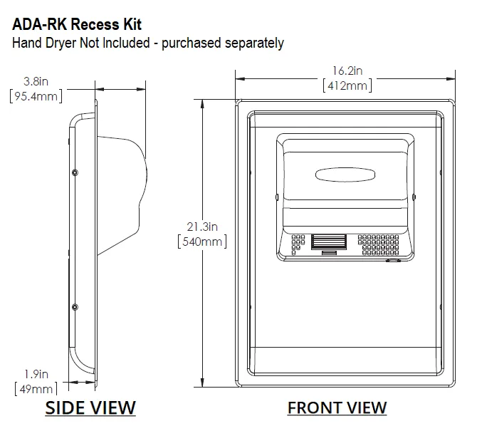 AMERICAN DRYER® ADA-RK Recess Kit (Wall Box) - Brushed (Satin) Stainless Steel (HAND DRYER NOT INCLUDED)