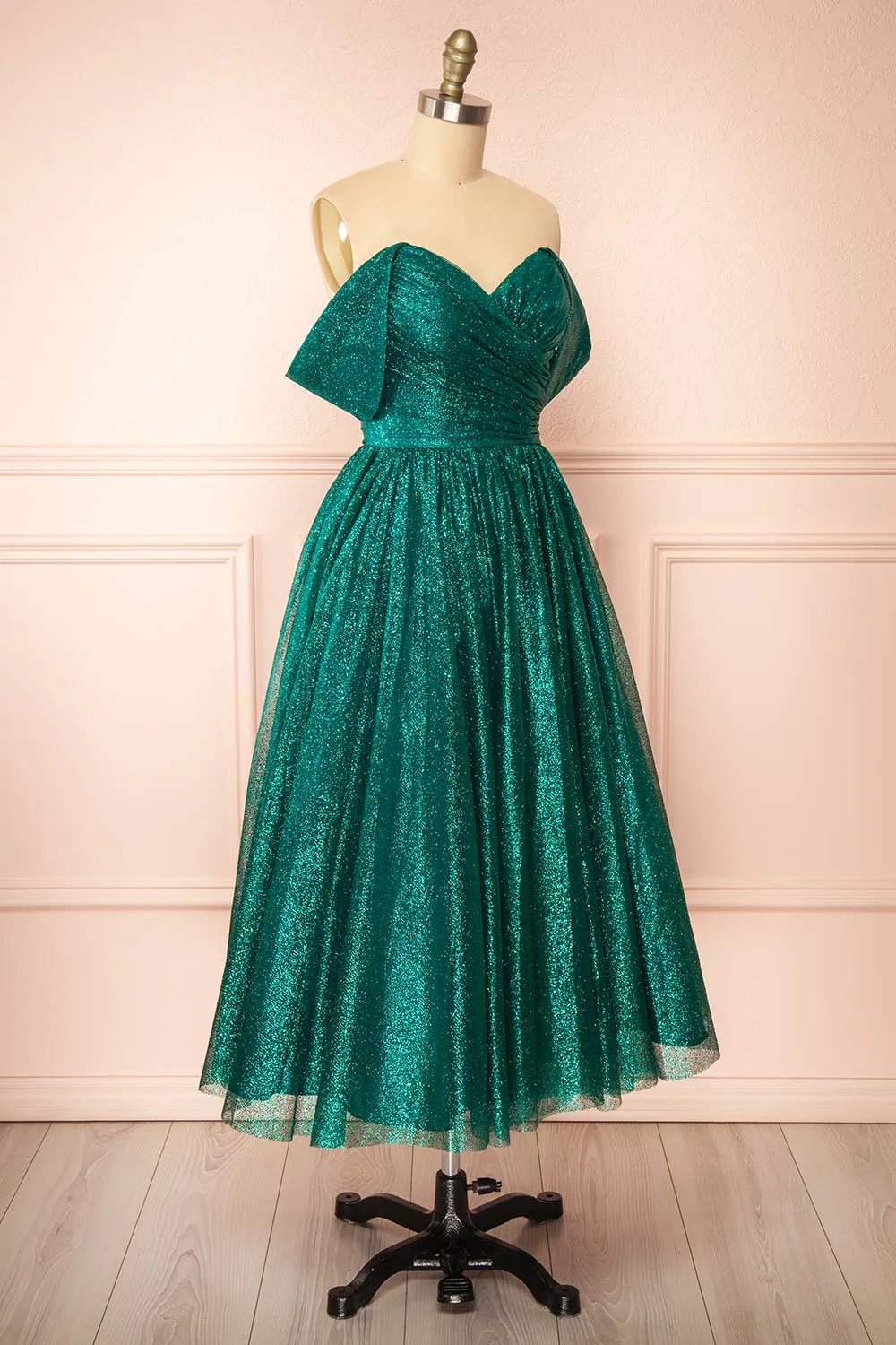 Anastriana Green | Sparkly Off-Shoulder Midi Dress