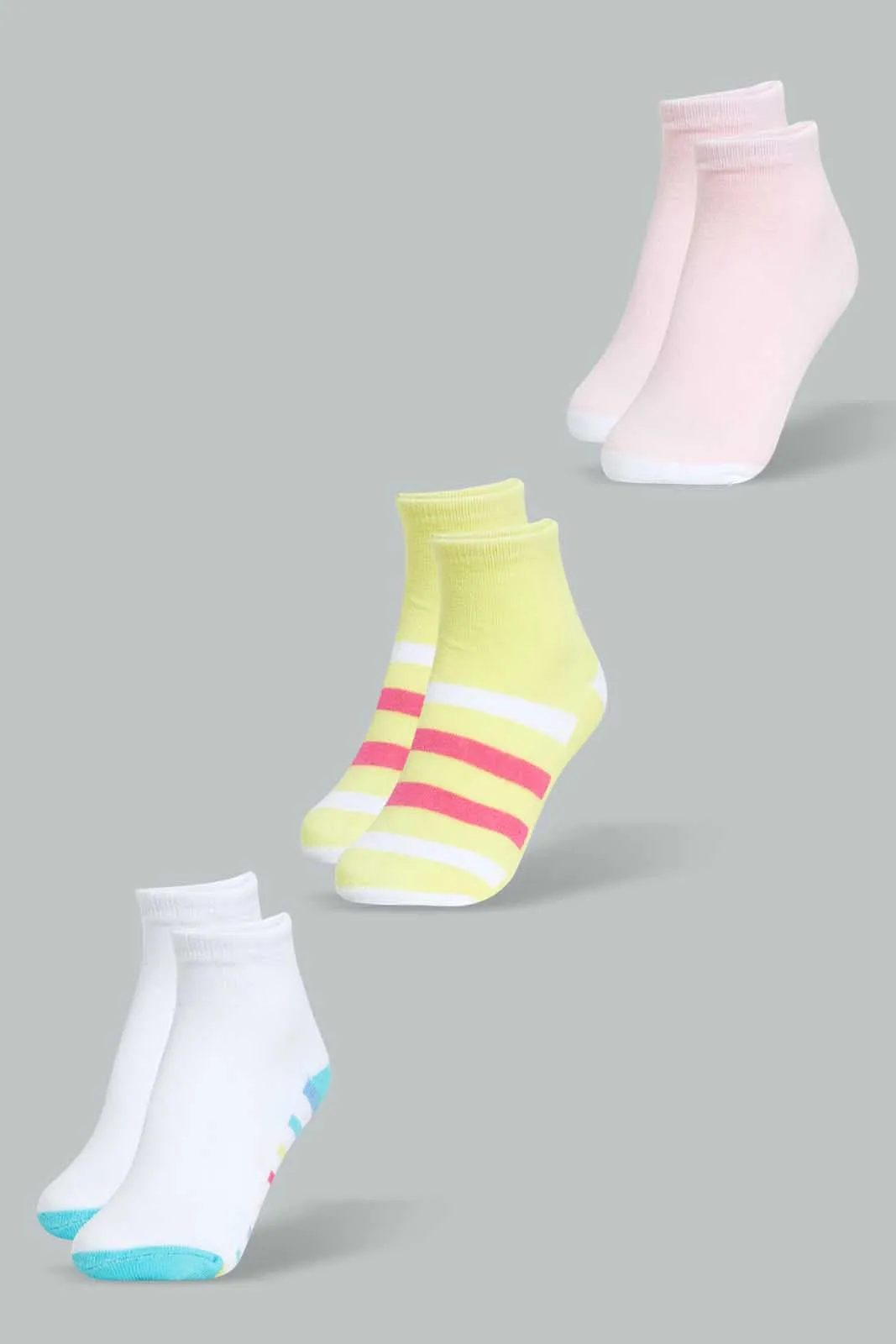 Assorted Stripe Ankle Socks For Girls (Pack of 3)