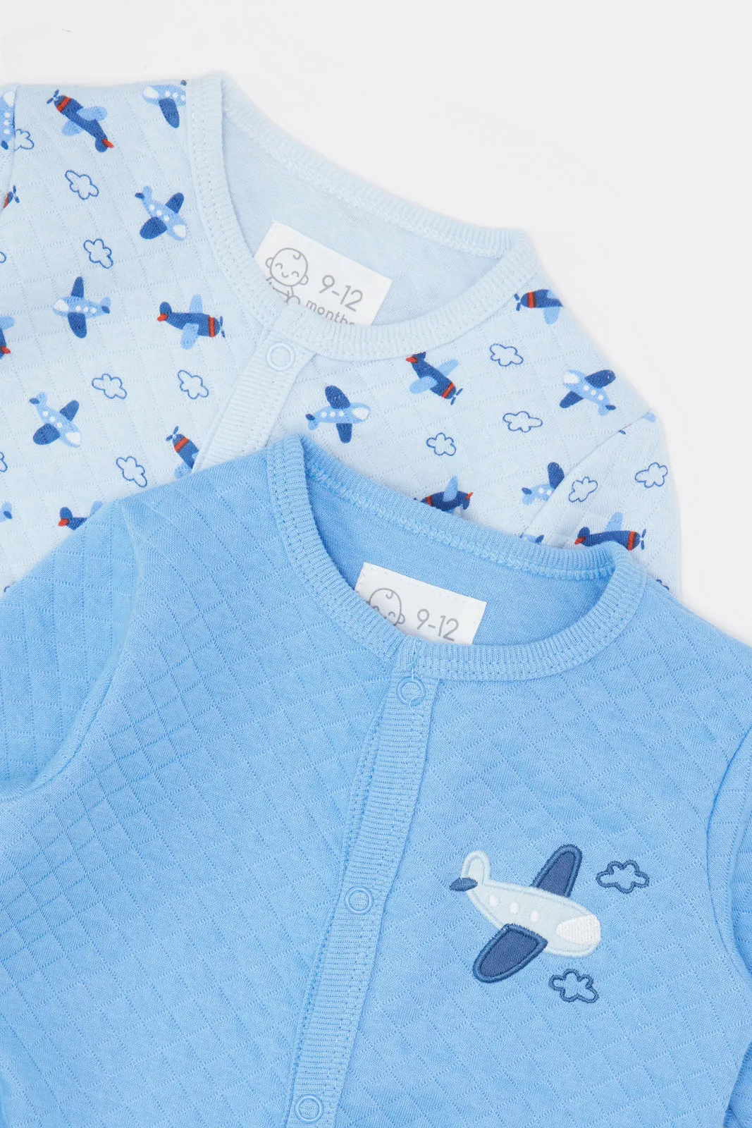 Baby Blue Printed Sleepsuit Set (Pack Of 2)