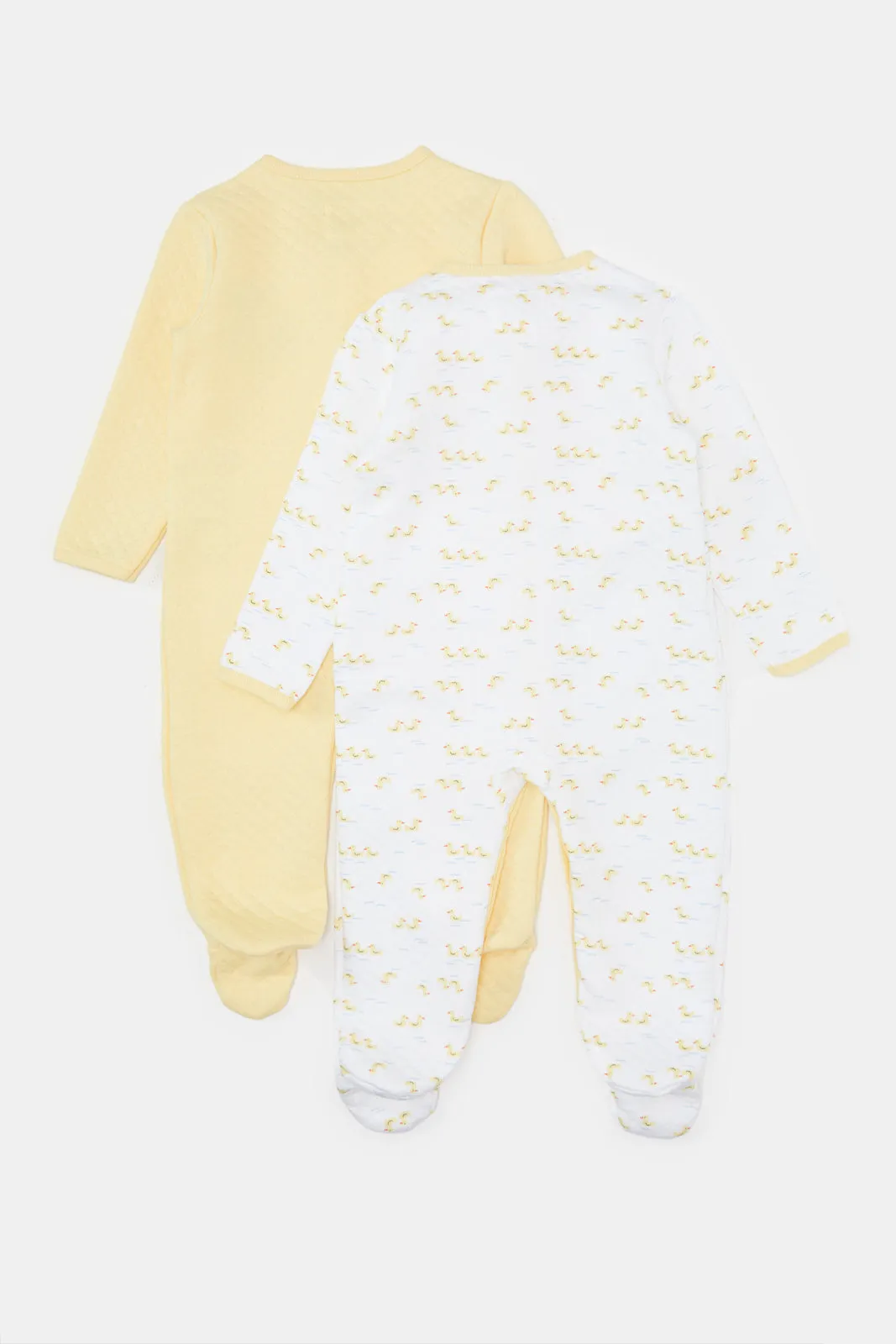 Baby White And Yellow Printed Sleepsuit Set (Pack Of 2)