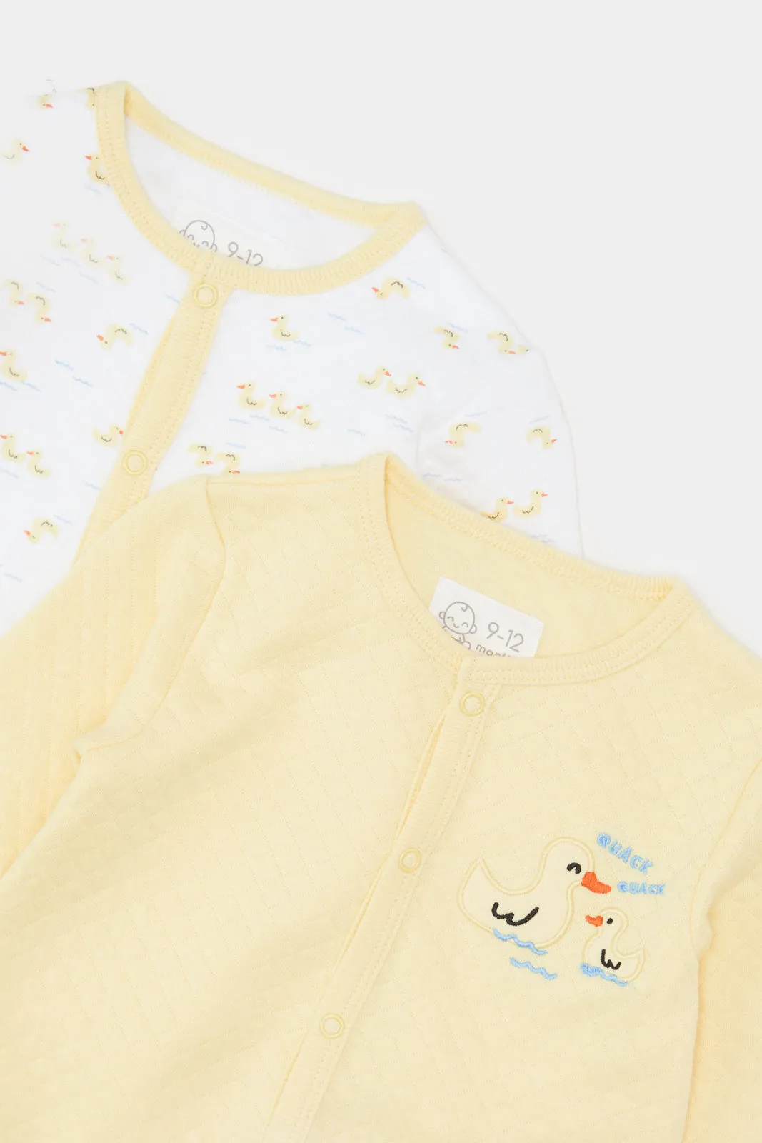 Baby White And Yellow Printed Sleepsuit Set (Pack Of 2)