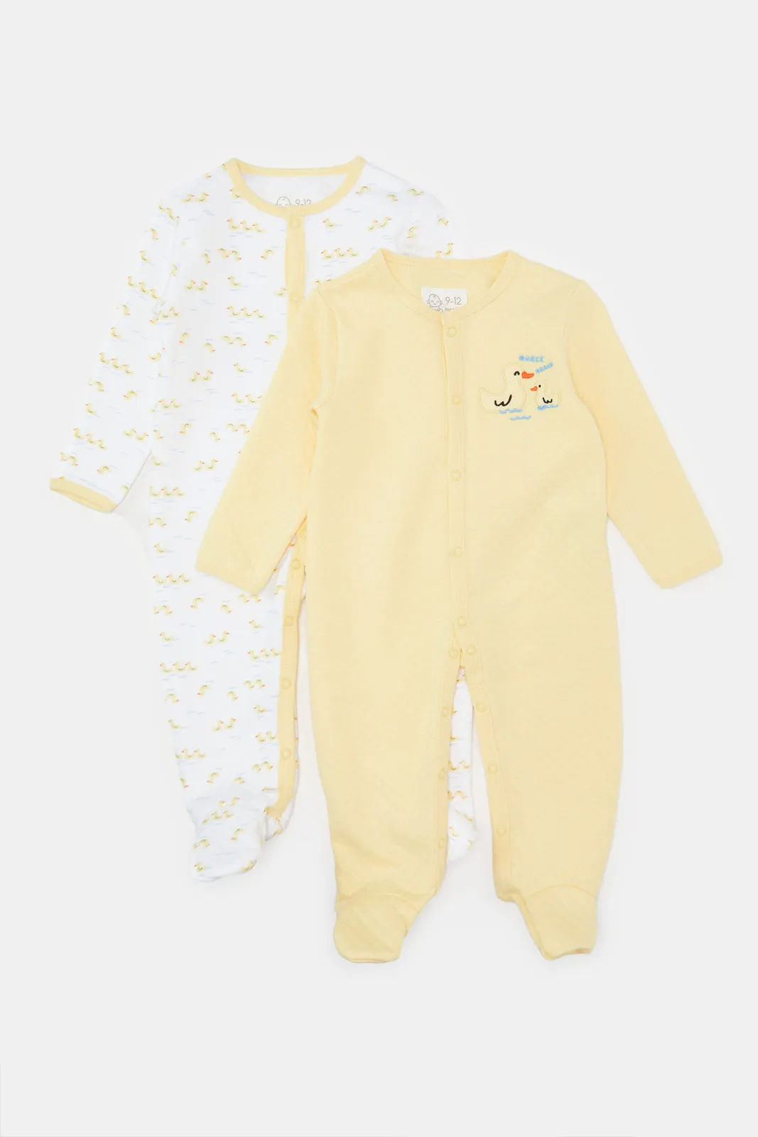 Baby White And Yellow Printed Sleepsuit Set (Pack Of 2)