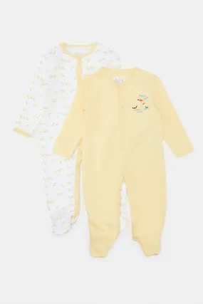 Baby White And Yellow Printed Sleepsuit Set (Pack Of 2)