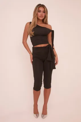 Black Knot Detail Tie Side Top & Capri Pants Co-ord Set - Amity