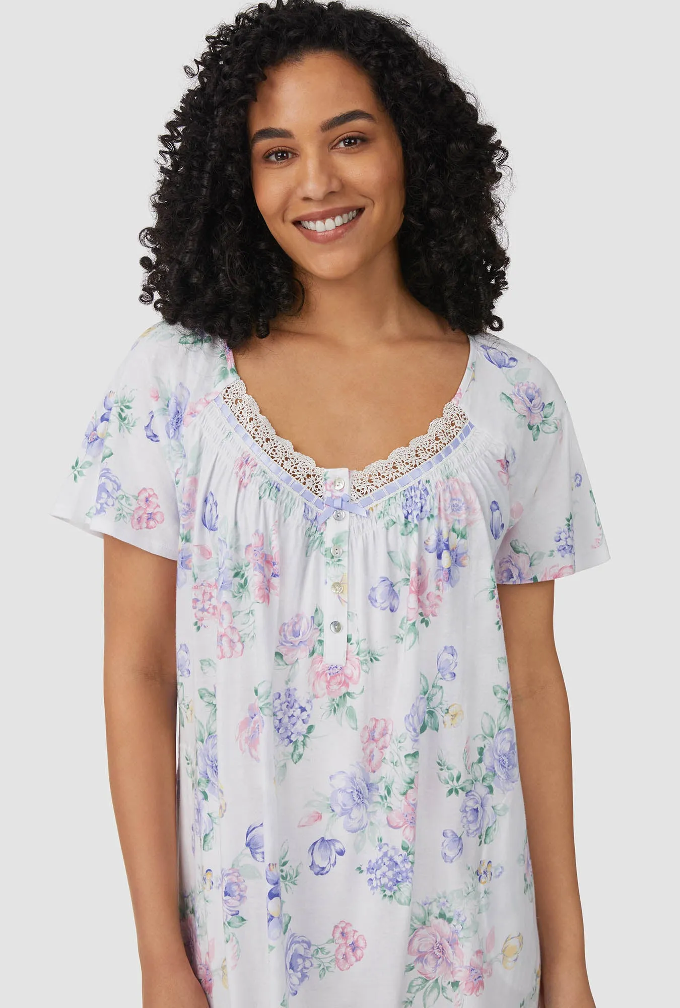 Blue and Pink Roses Short Sleeve Nightgown