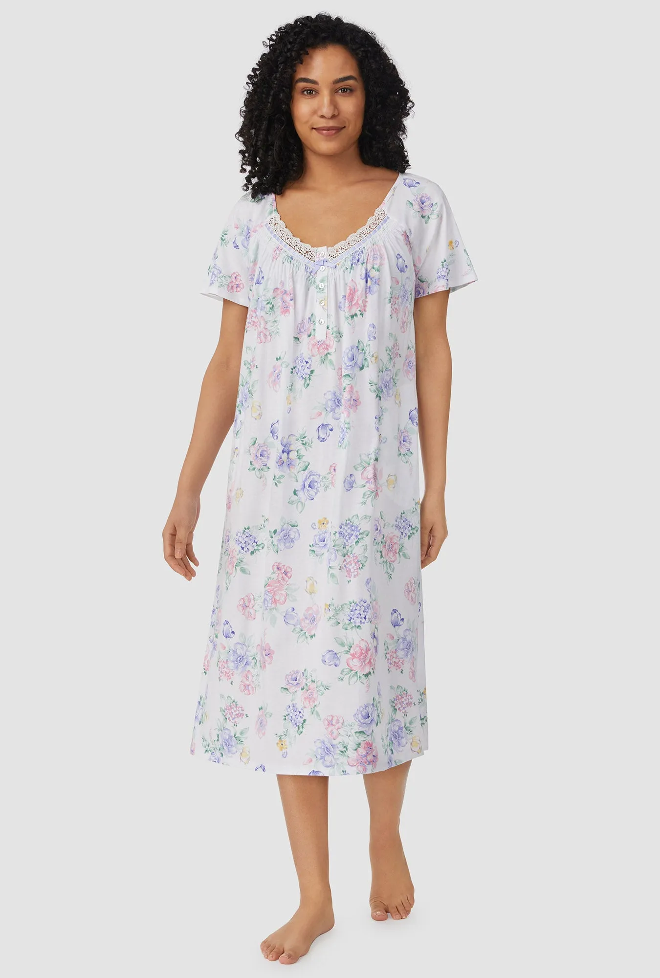 Blue and Pink Roses Short Sleeve Nightgown