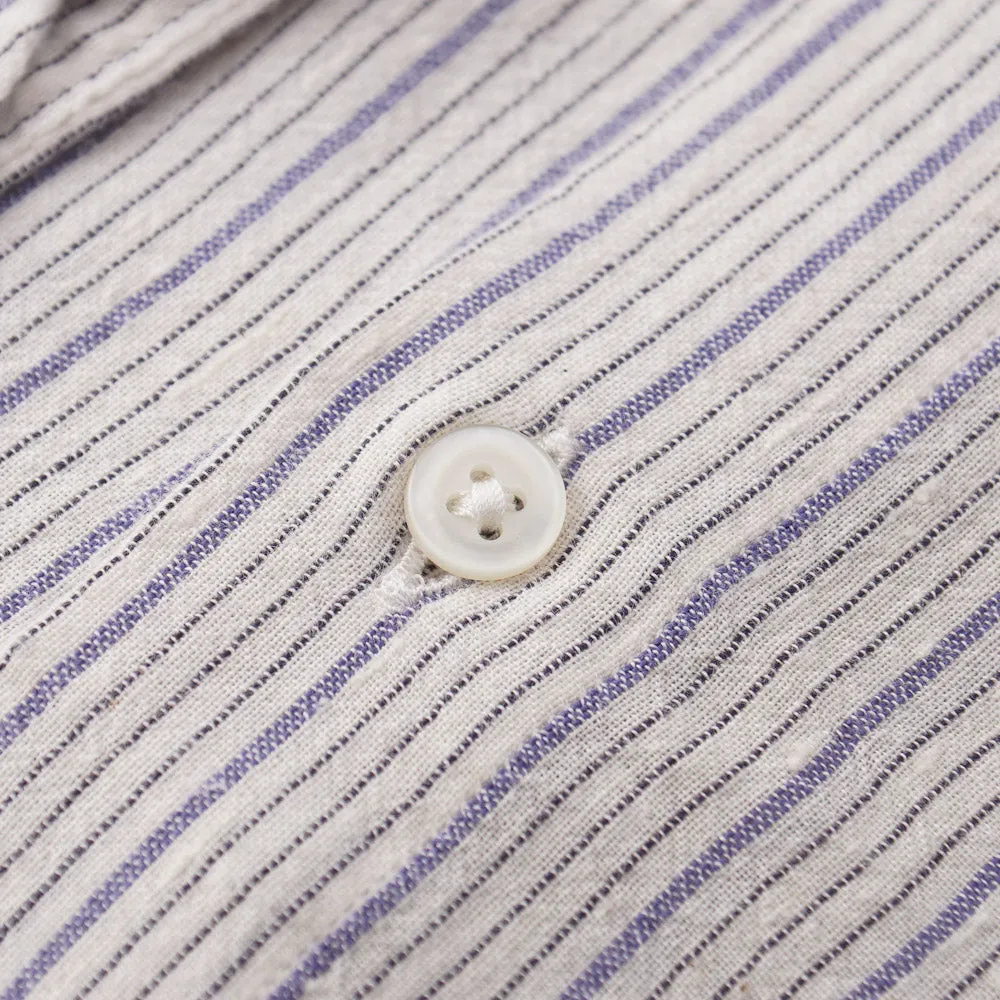 Boglioli Slim-Fit Cotton Shirt in Ivory and Blue Stripe