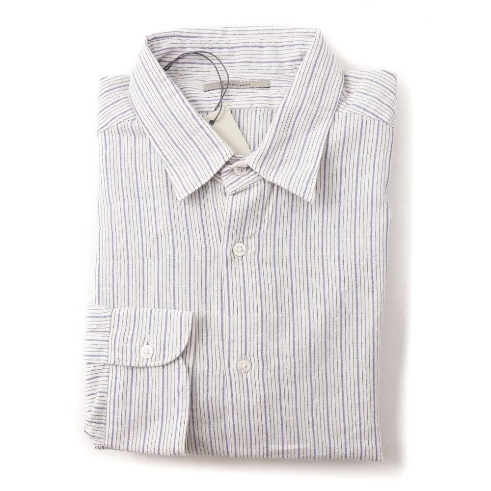 Boglioli Slim-Fit Cotton Shirt in Ivory and Blue Stripe