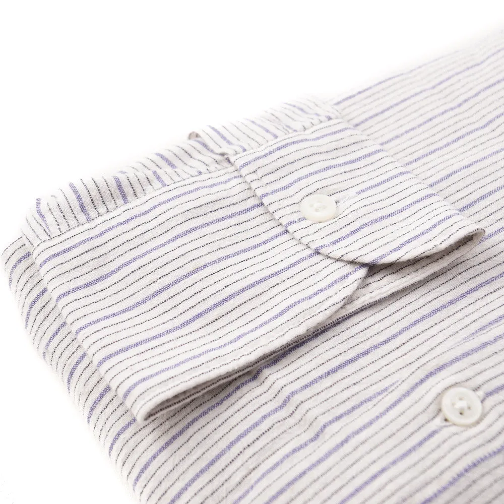 Boglioli Slim-Fit Cotton Shirt in Ivory and Blue Stripe