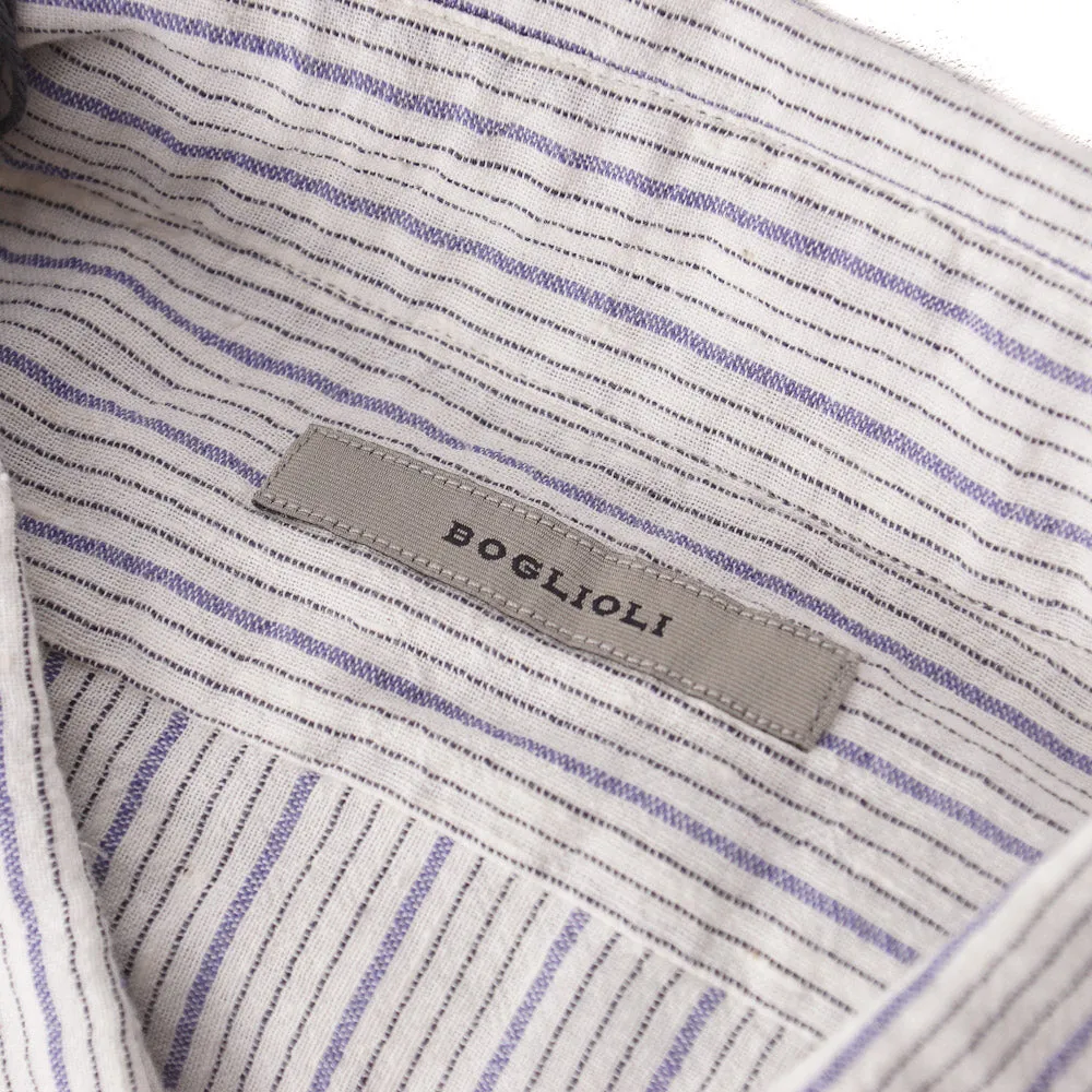 Boglioli Slim-Fit Cotton Shirt in Ivory and Blue Stripe