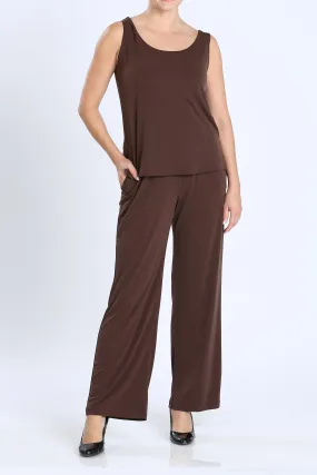 Brown Wide Leg Long Pants & Scoop Neck Tank Top