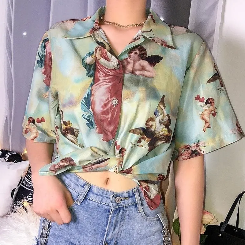 Button-Down Shirt With Angel Print