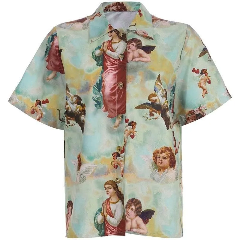 Button-Down Shirt With Angel Print