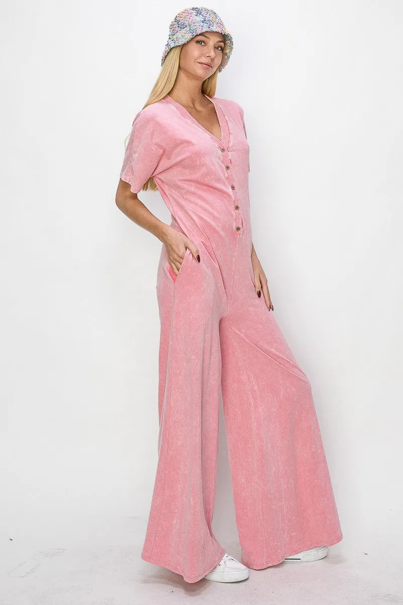 Casual Bliss Washed Pink Jumpsuit