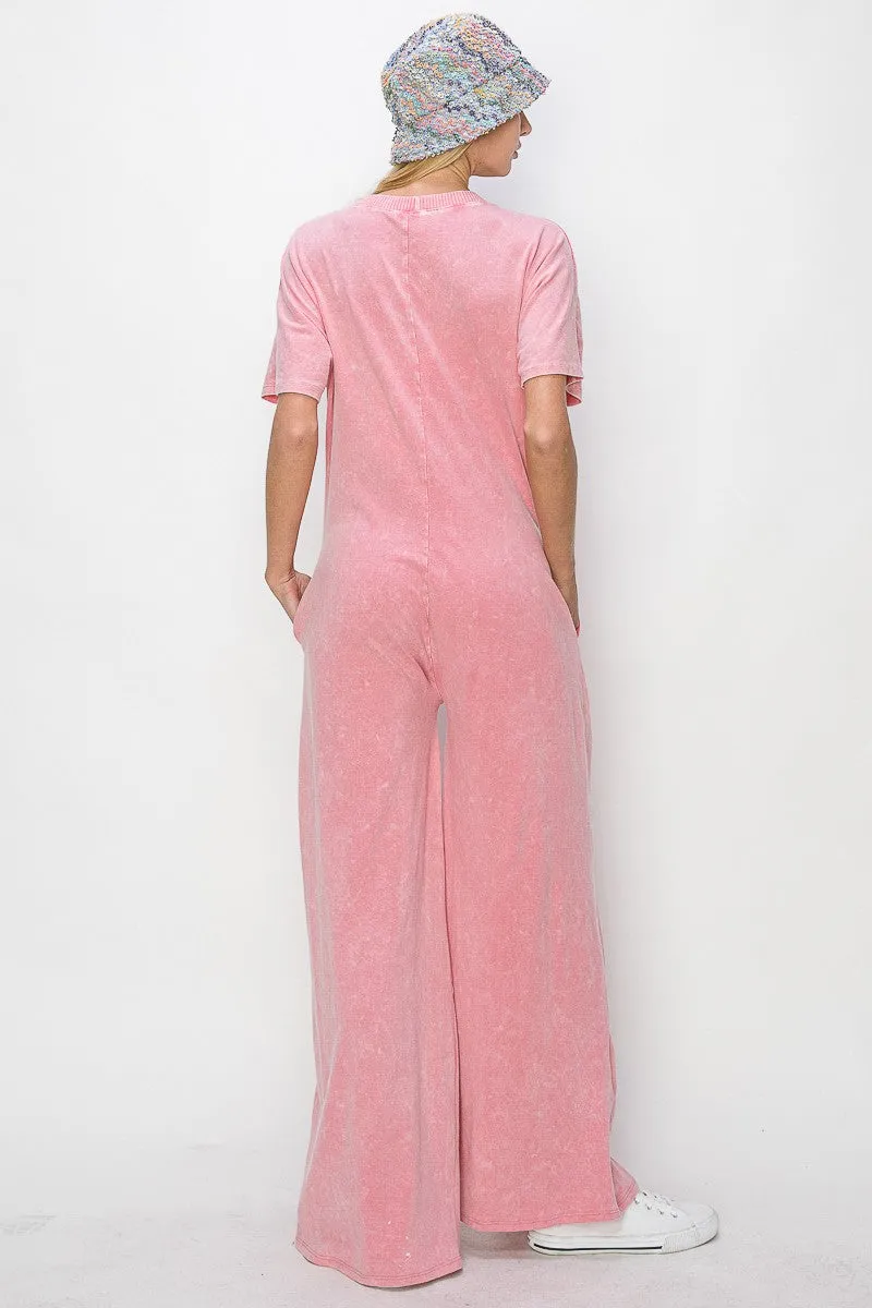 Casual Bliss Washed Pink Jumpsuit