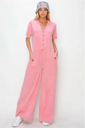 Casual Bliss Washed Pink Jumpsuit