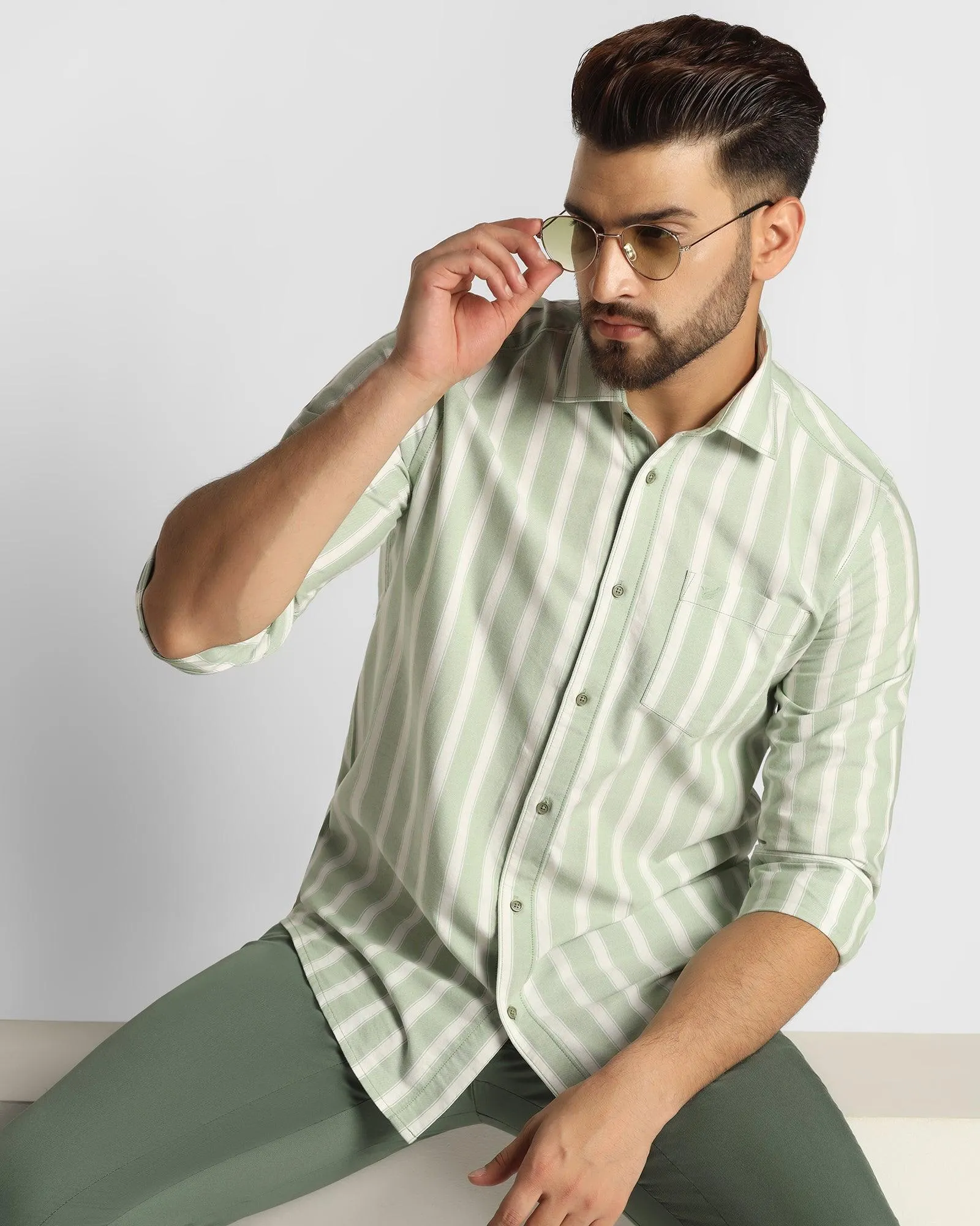 Casual Olive Striped Shirt - Polly