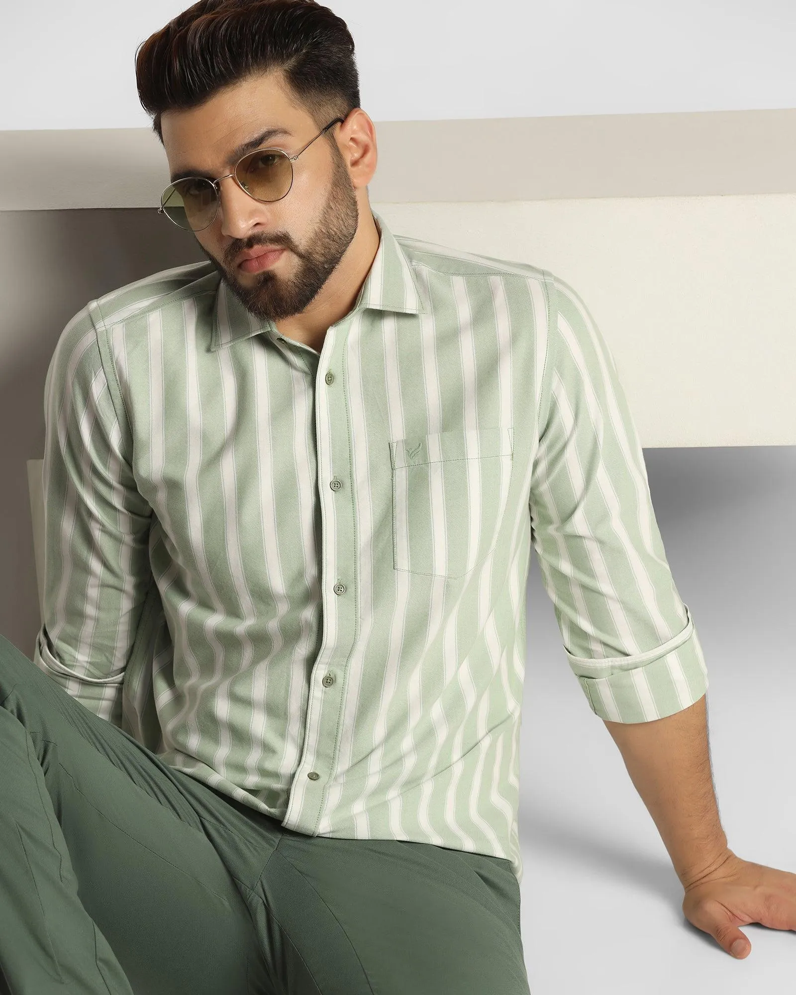 Casual Olive Striped Shirt - Polly