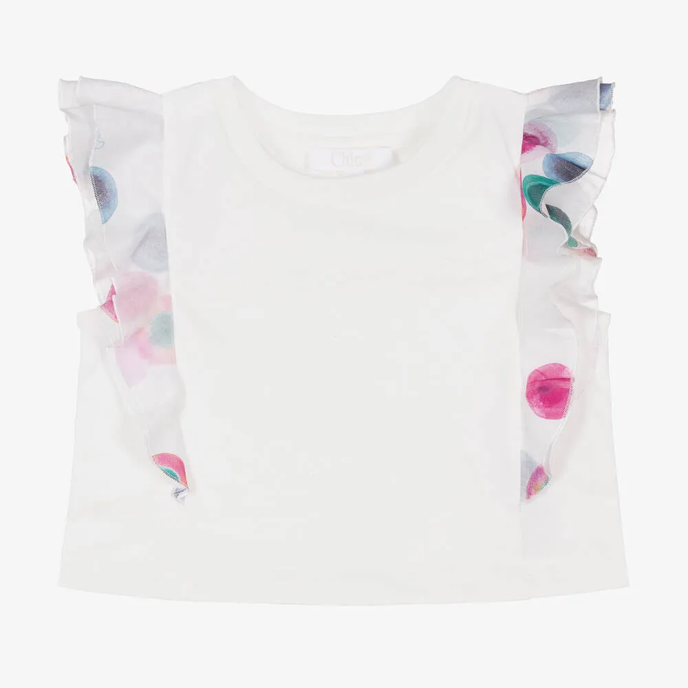 Chloé White Cotton Ruffles T-Shirt