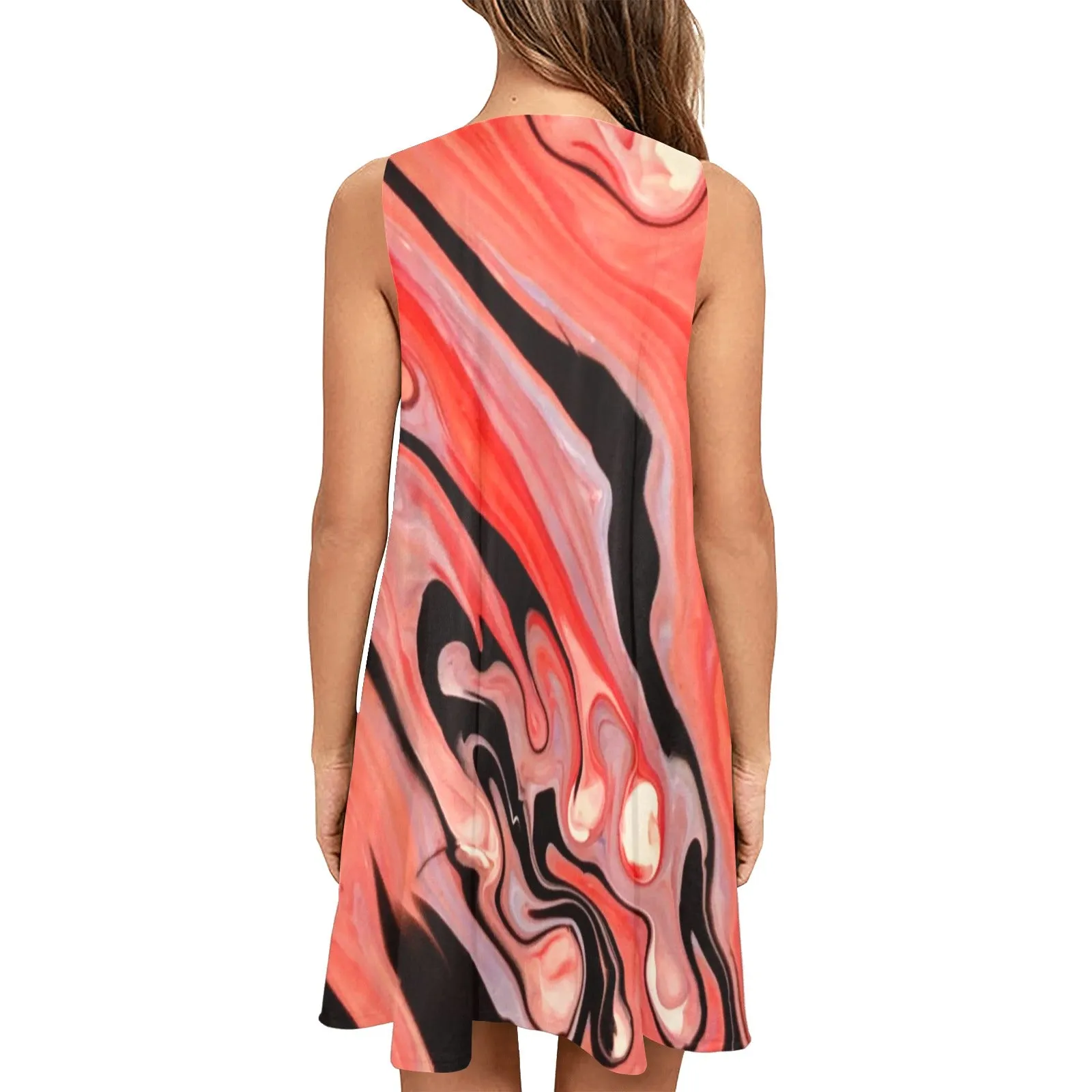 Coral Swirl Women's Sleeveless A-Line Pocket Dress (D57)