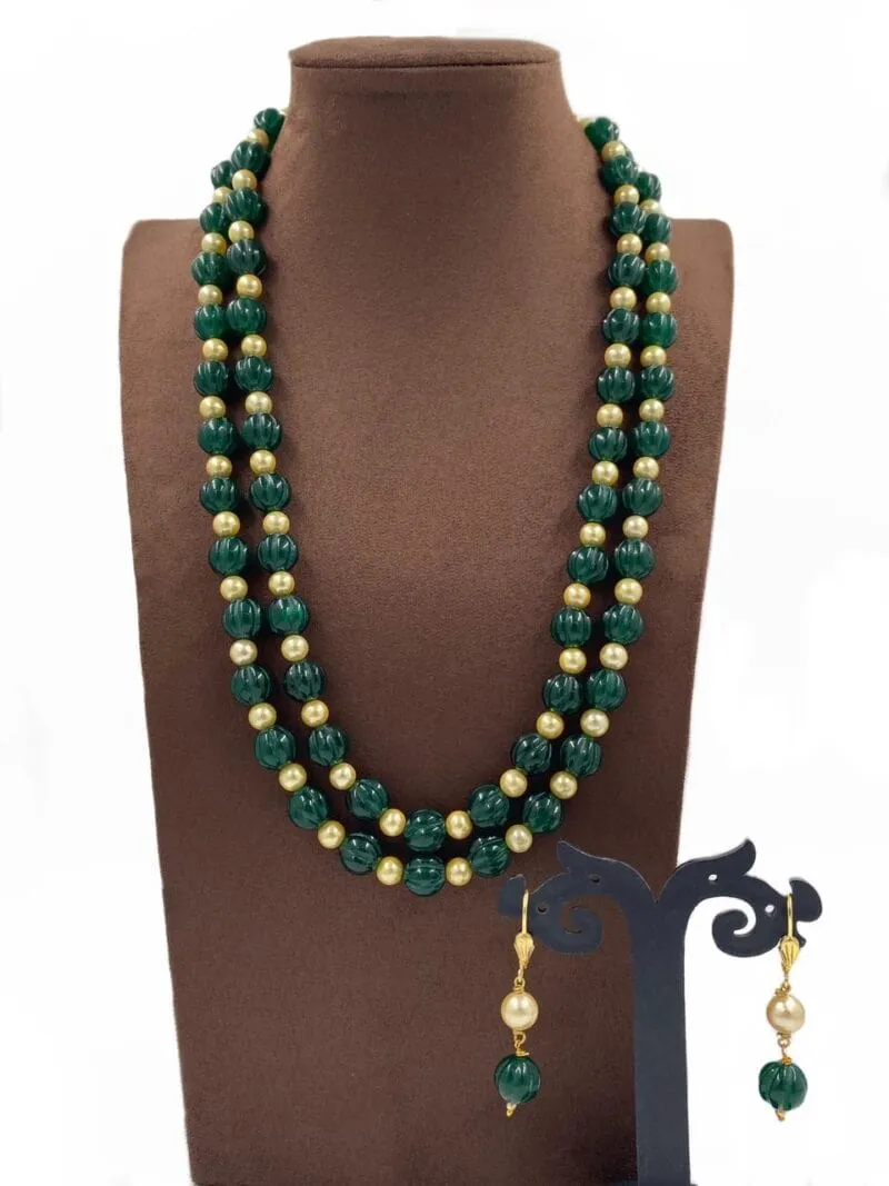 Designer Semi Precious Real Green Jade Beads Necklace By Gehna Shop