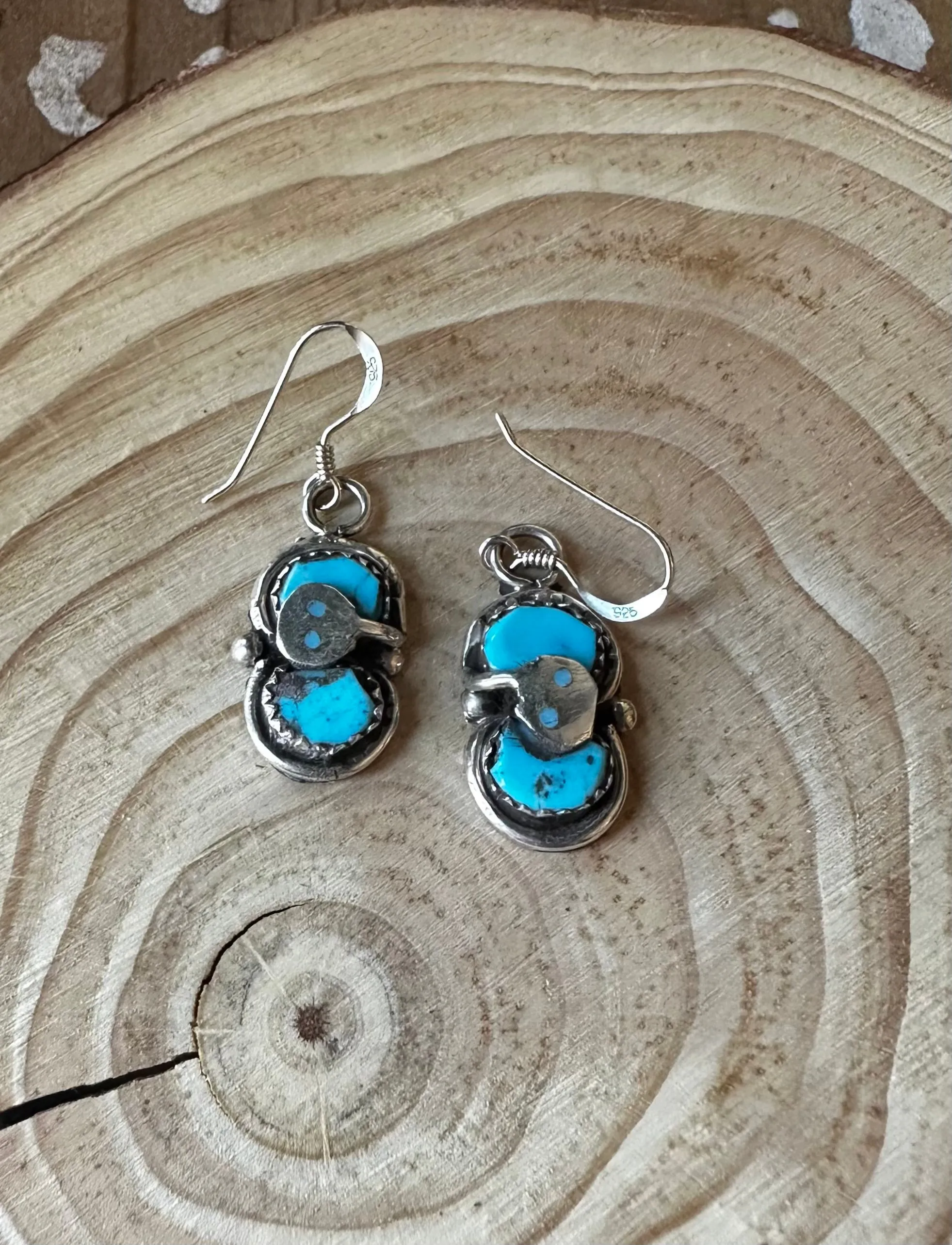 EFFIE CALVAZA Zuni Snake Turquoise and Silver Earrings