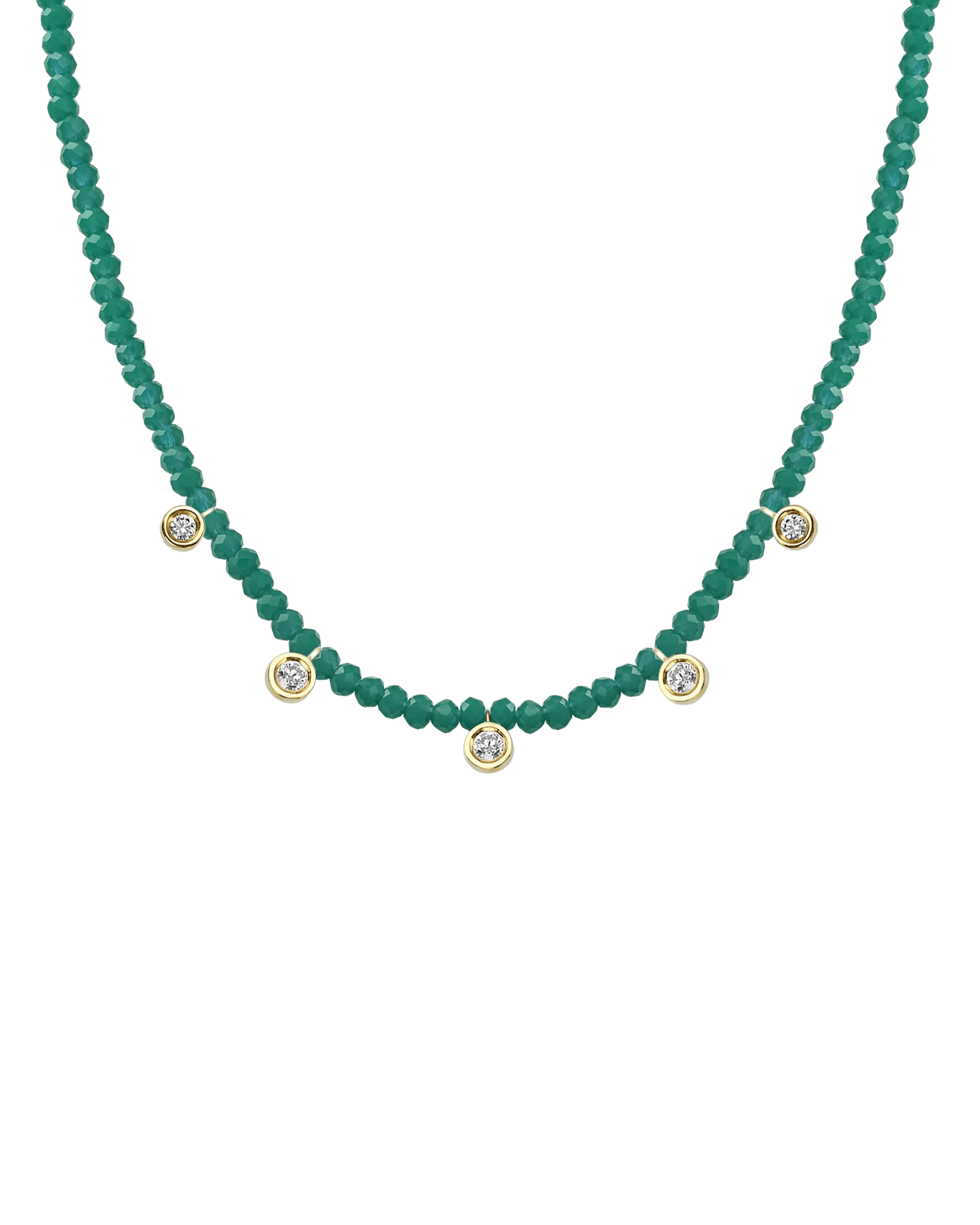 Emerald Gemstone & Five diamonds Necklace - 14K White Gold