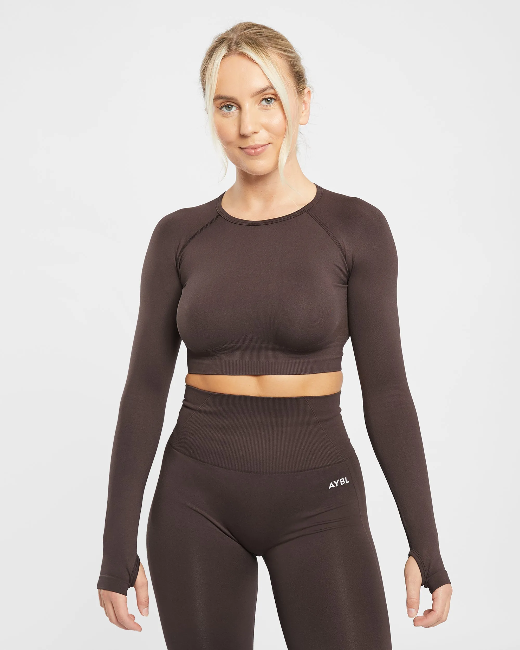 Empower Seamless Long Sleeve Crop Top - Cocoa Brown