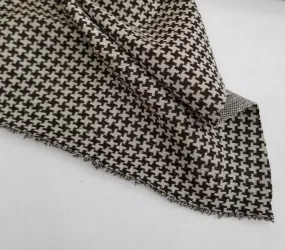 End of BOlt: 1-7/8th yards of Designer Deadstock Medium Brown and Cream Wool Blend Medium Weight Small Houndstooth Knit ( Ponte Hand) 8.5 oz-remnant