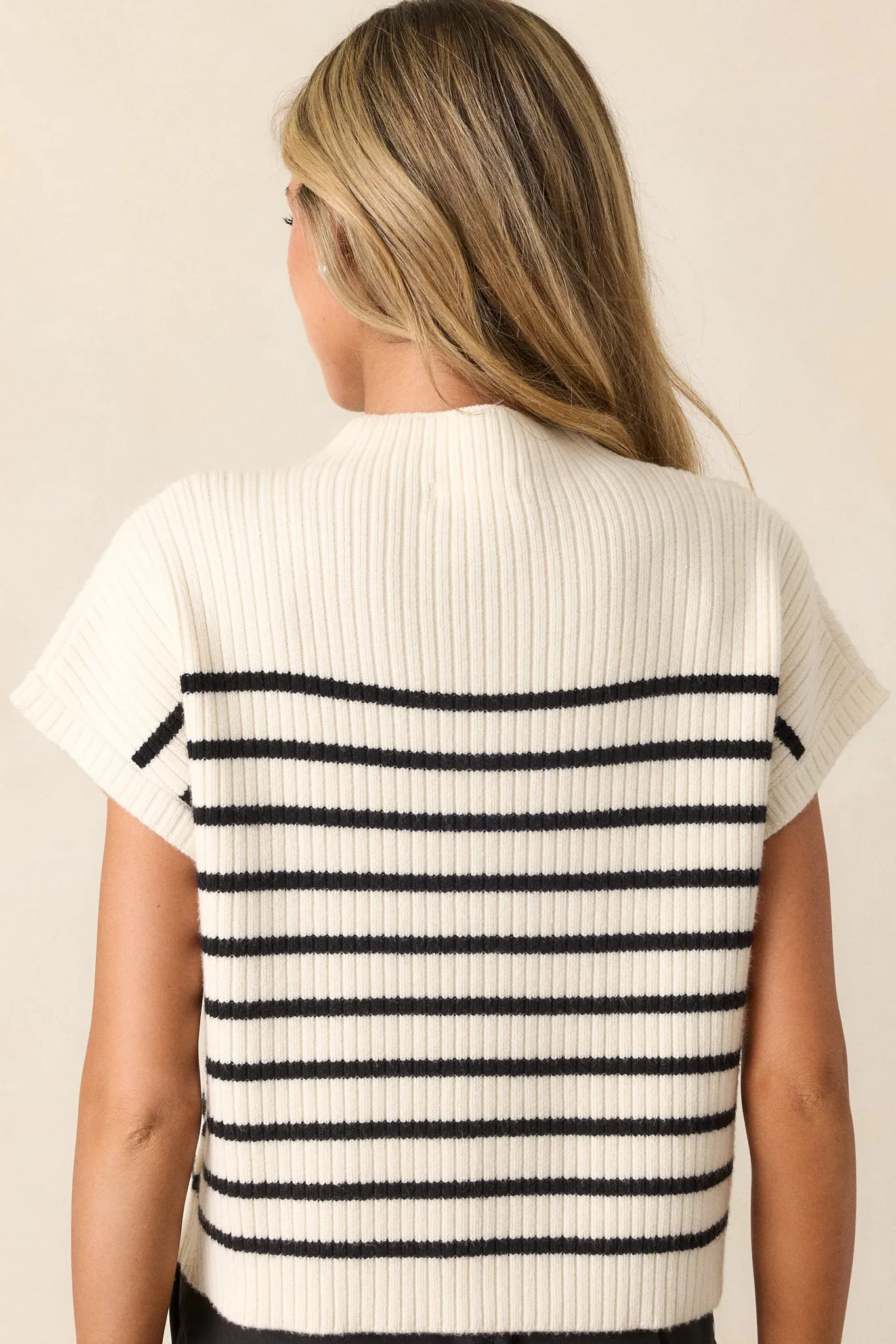 Evening Shade Ivory Stripe Short Sleeve Sweater Top