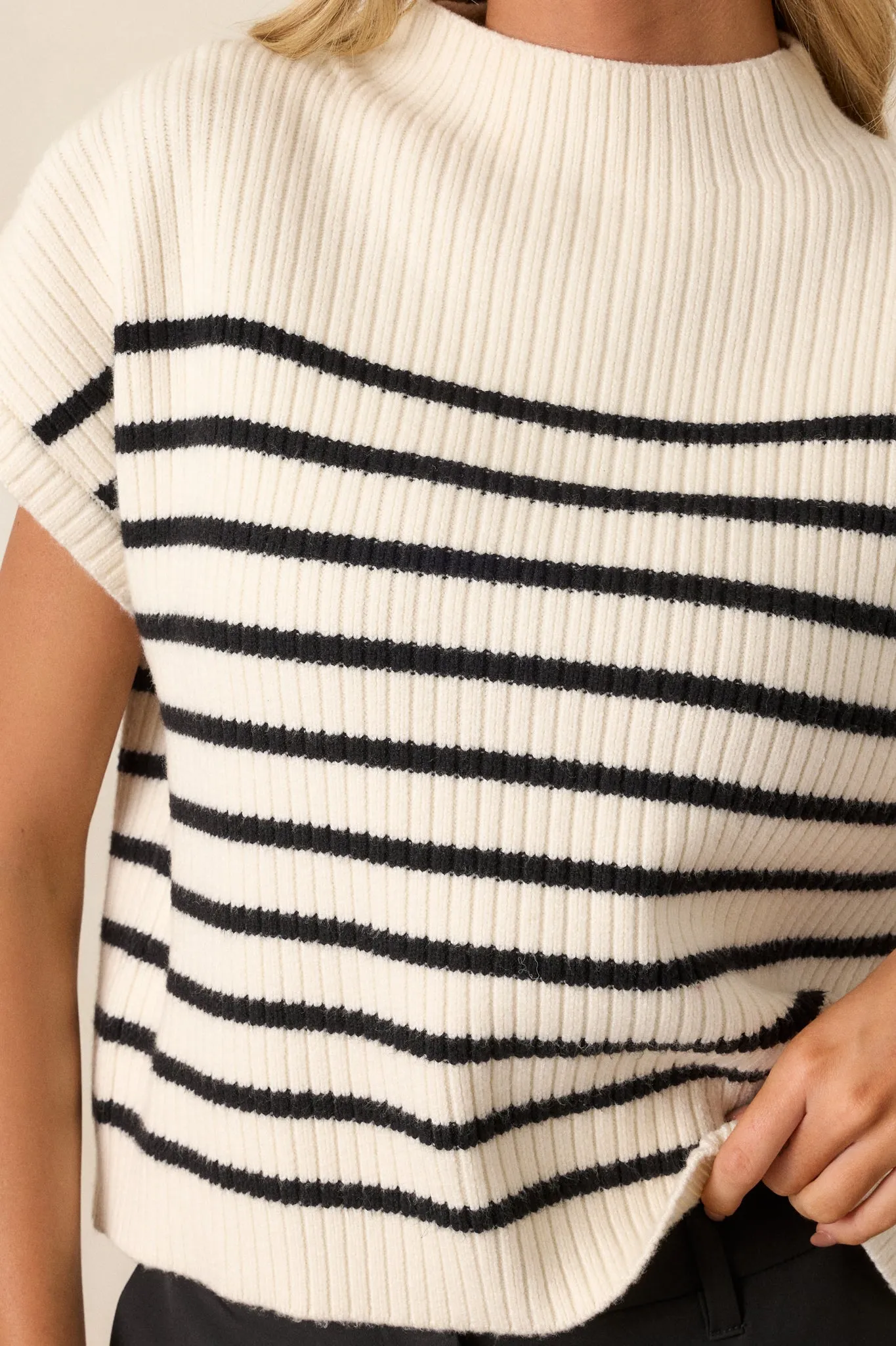 Evening Shade Ivory Stripe Short Sleeve Sweater Top