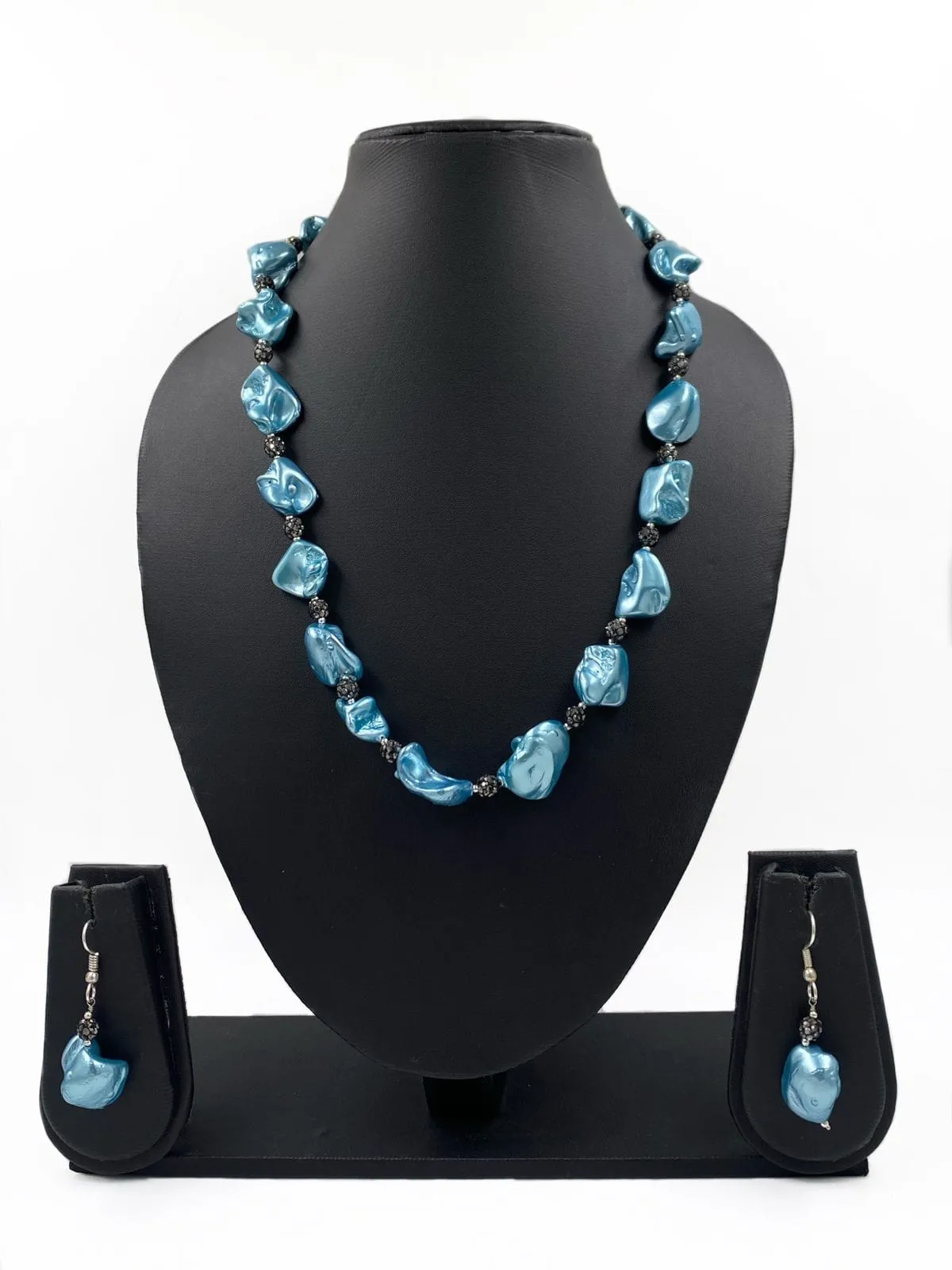 Fancy Blue Shell Pearl Tumbled Shape Beads Necklace For Women