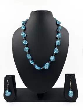 Fancy Blue Shell Pearl Tumbled Shape Beads Necklace For Women