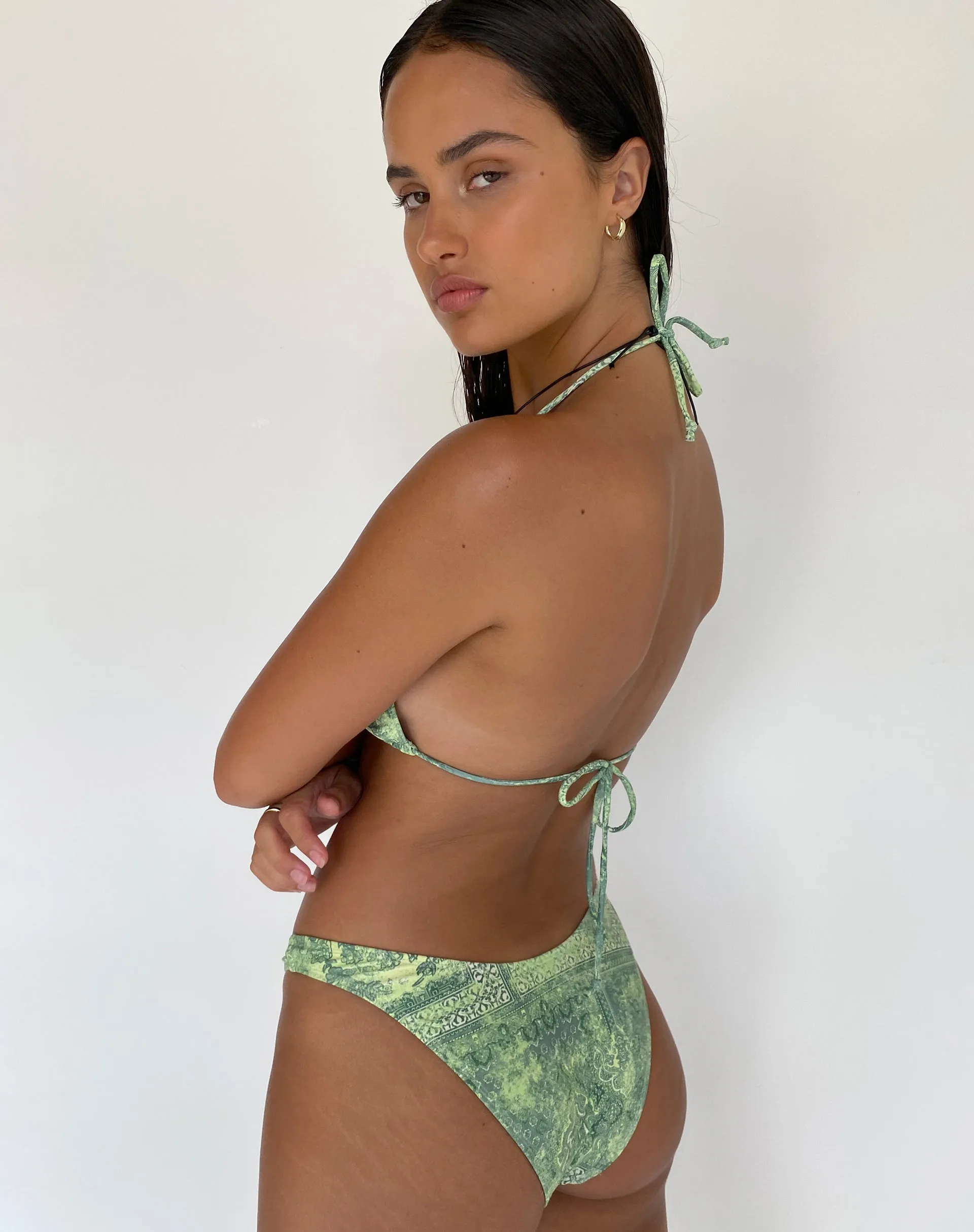 Farida Bikini Bottom in Abstract Paisley Green