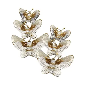 Felt Back Sequin Triple Butterfly Link Dangle Earrings