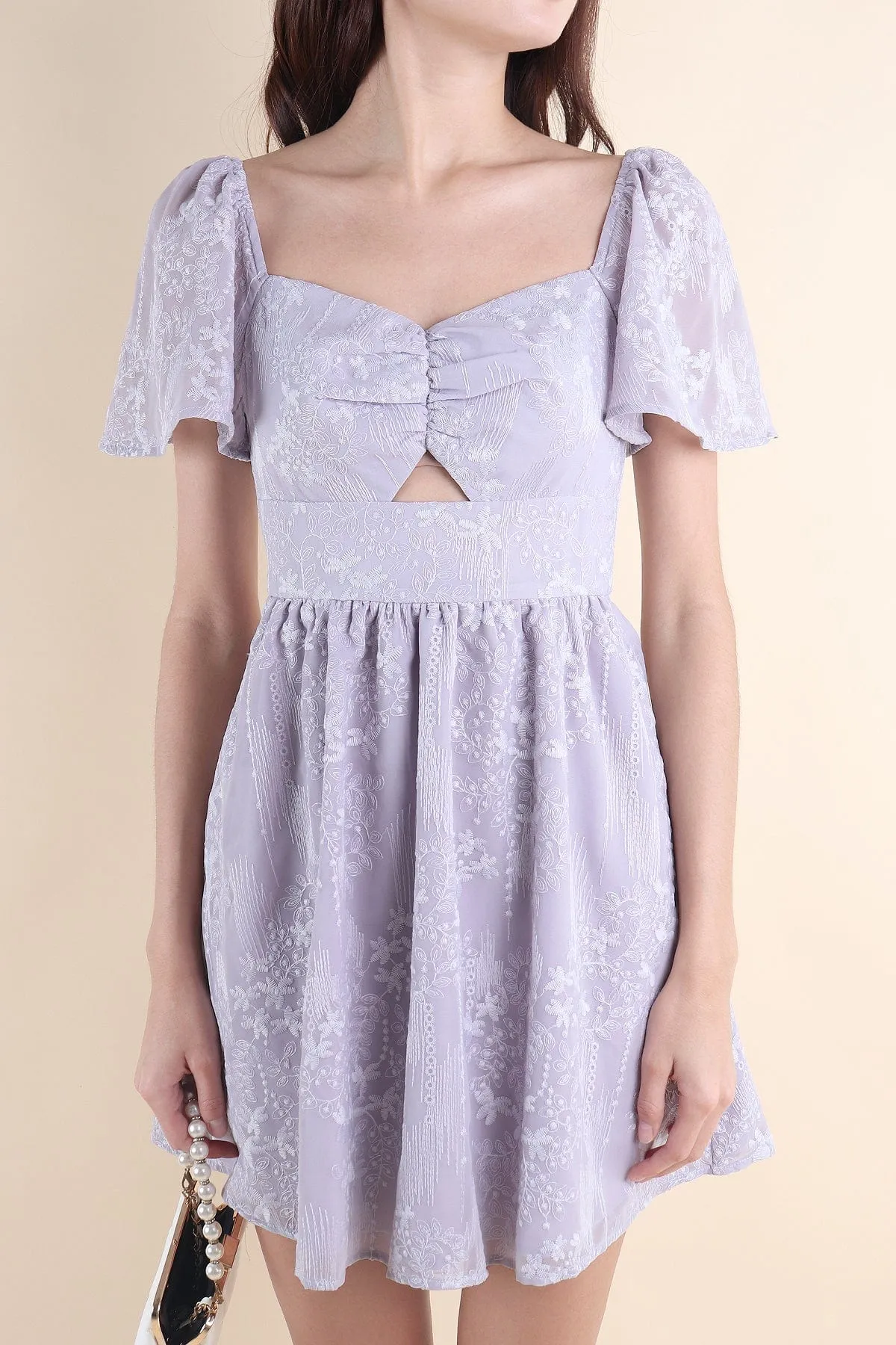 FIDELIA FLUTTERS CUT-OUT DRESS IN LILAC