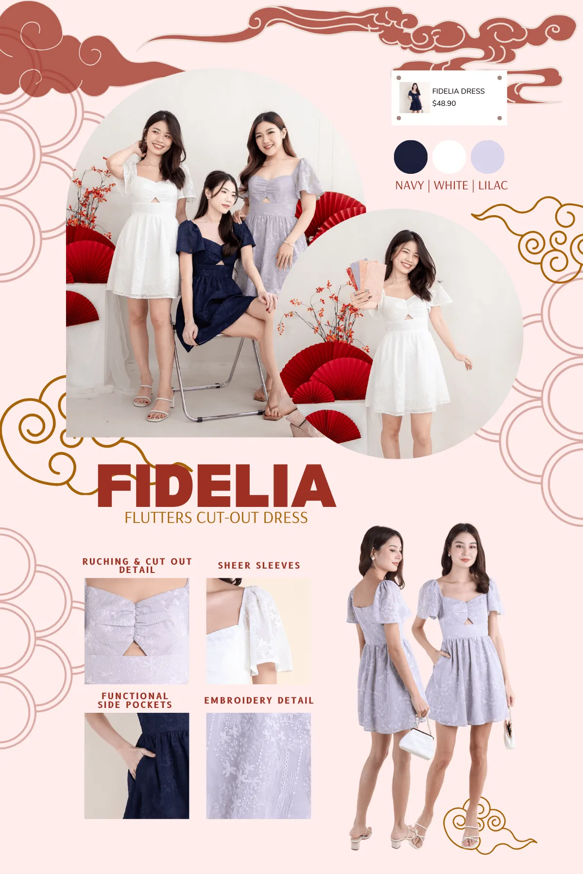 FIDELIA FLUTTERS CUT-OUT DRESS IN LILAC