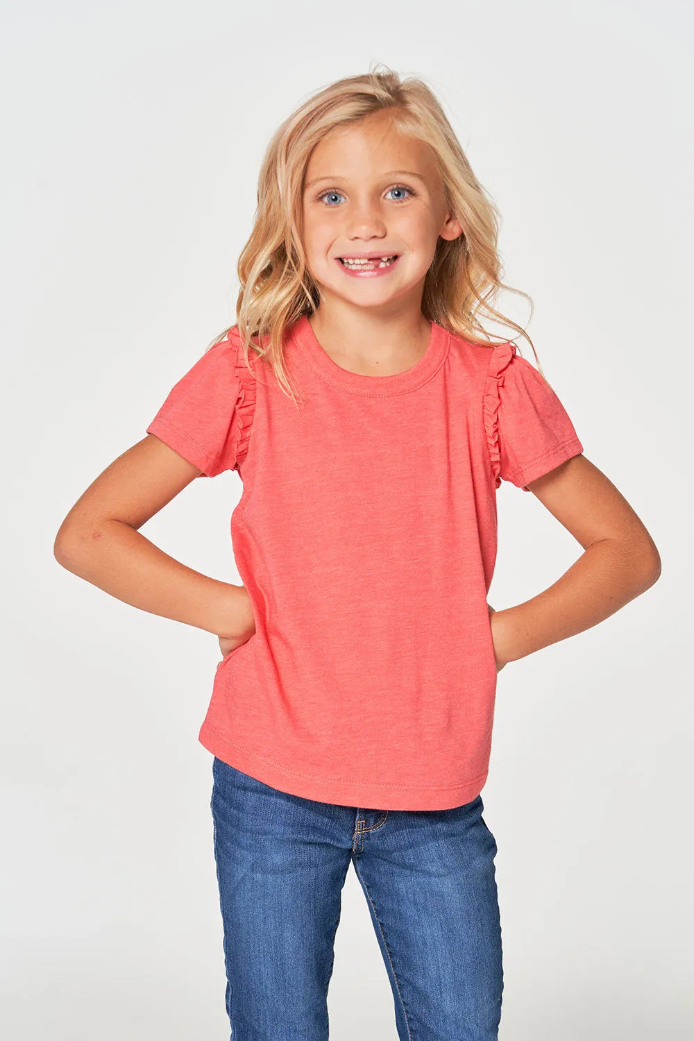 Girls rPET Vintage Jersey Ruffle Puff Sleeve Tee