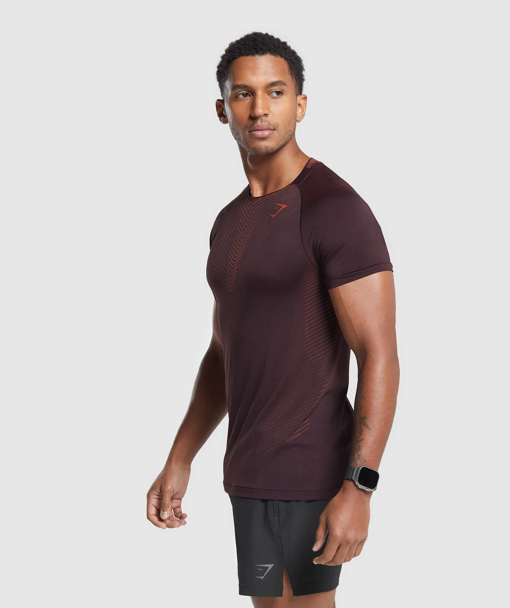 Gymshark Apex Seamless T-Shirt - Plum Brown/Rust Orange