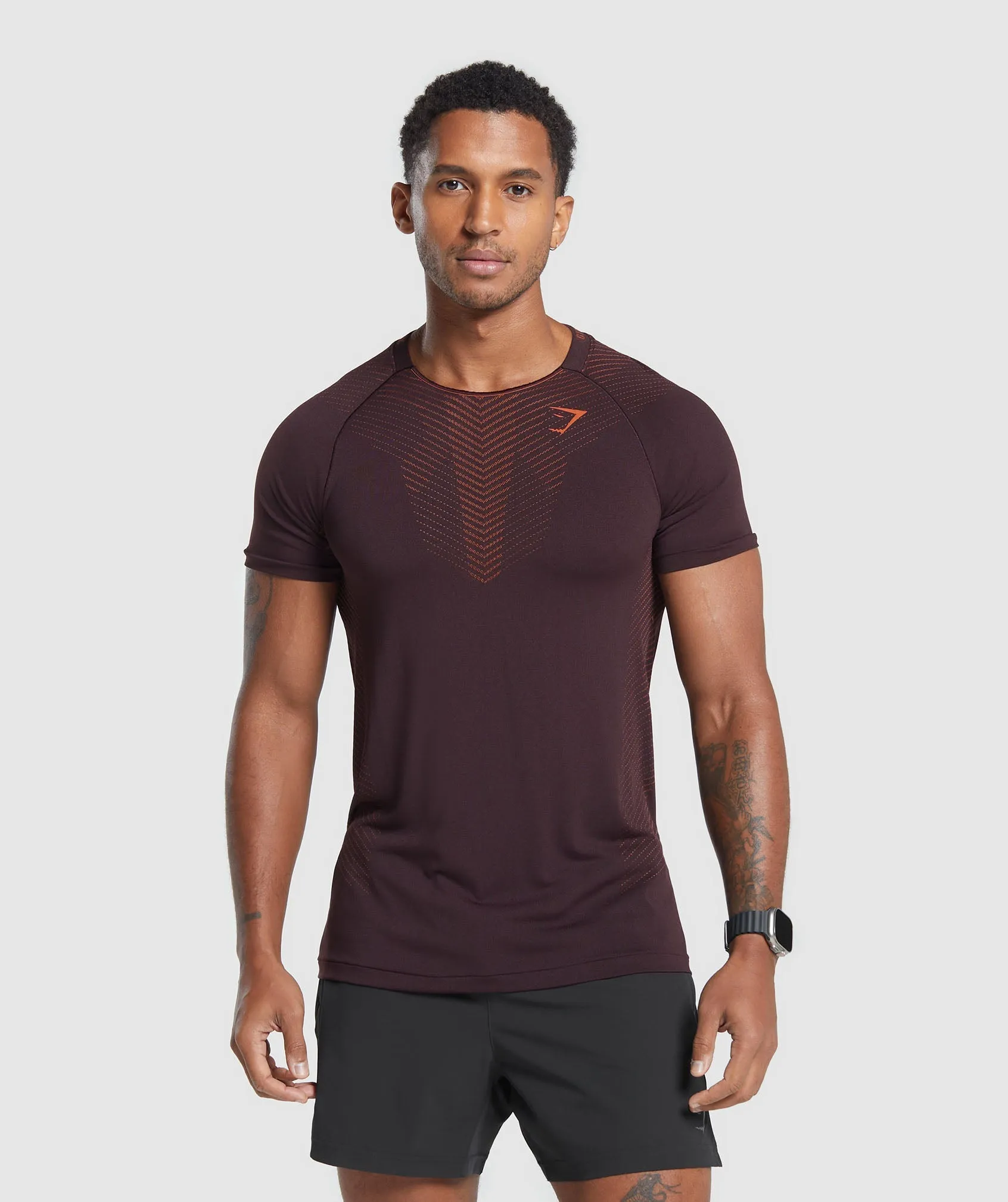 Gymshark Apex Seamless T-Shirt - Plum Brown/Rust Orange